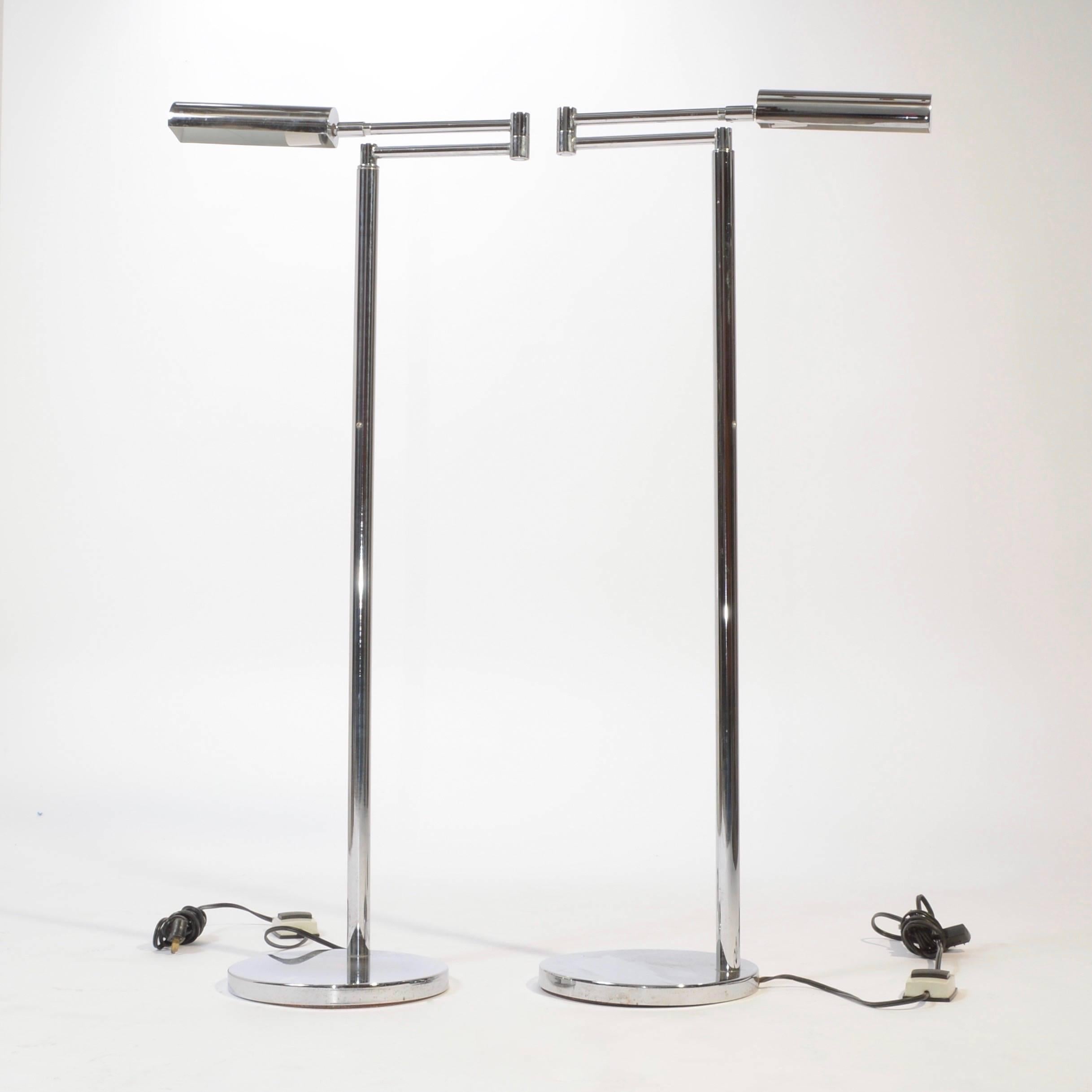 American Pair of Flawless Koch & Lowy Reading Floor Lamps in Brushed Brass