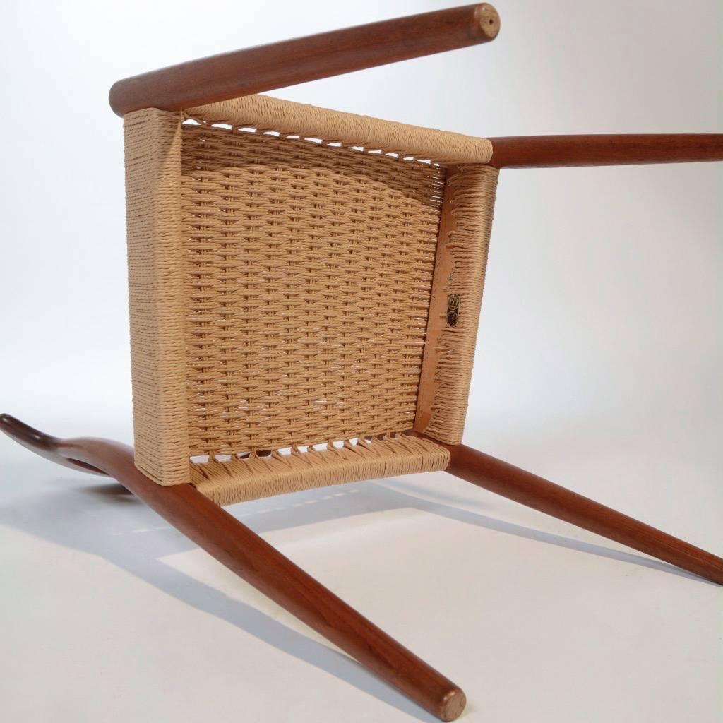 Danish Set of Four Arne Hovmand Olsen for Mogens Kold, Teak and Cord Dining Chairs