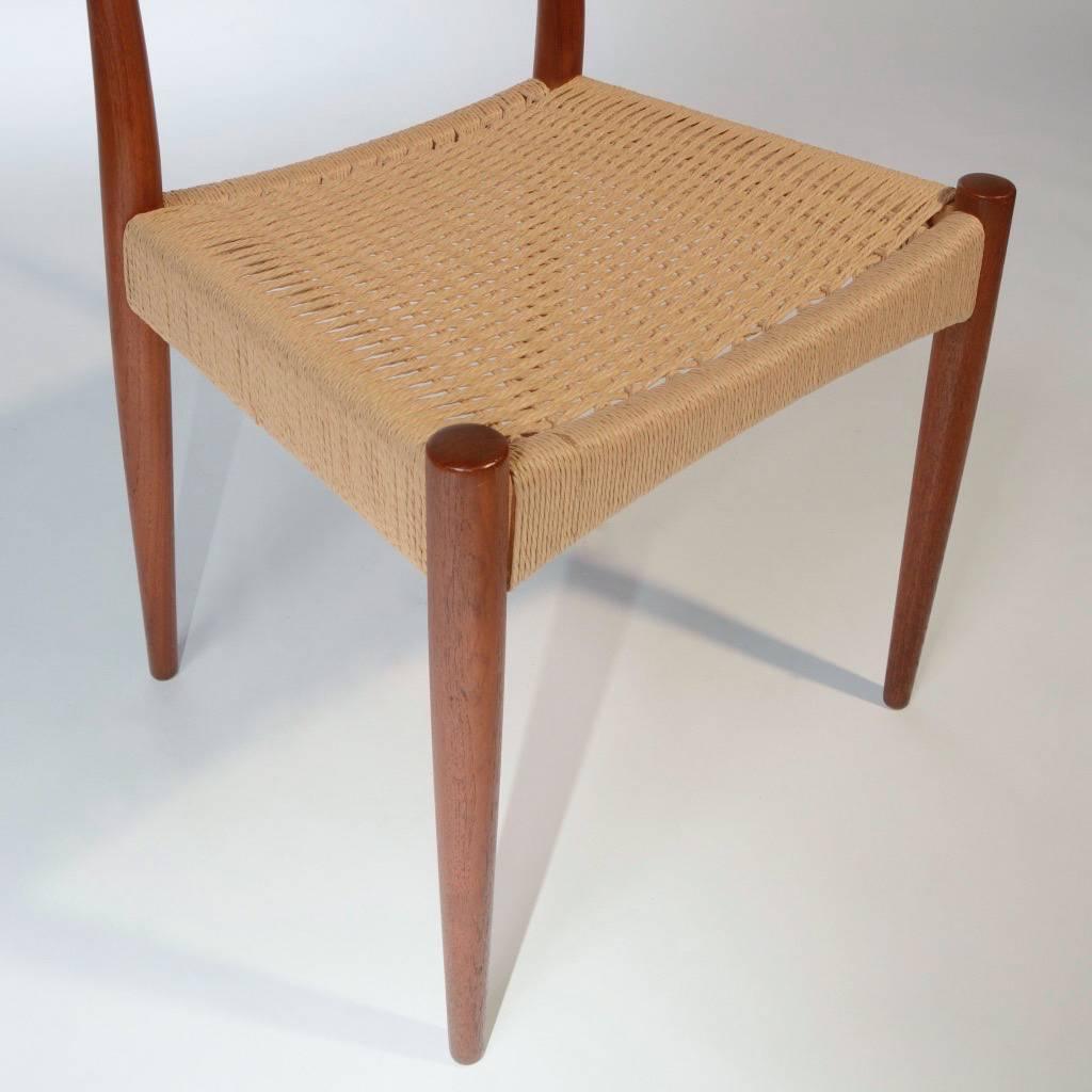 Set of Four Arne Hovmand Olsen for Mogens Kold, Teak and Cord Dining Chairs In Excellent Condition In Los Angeles, CA