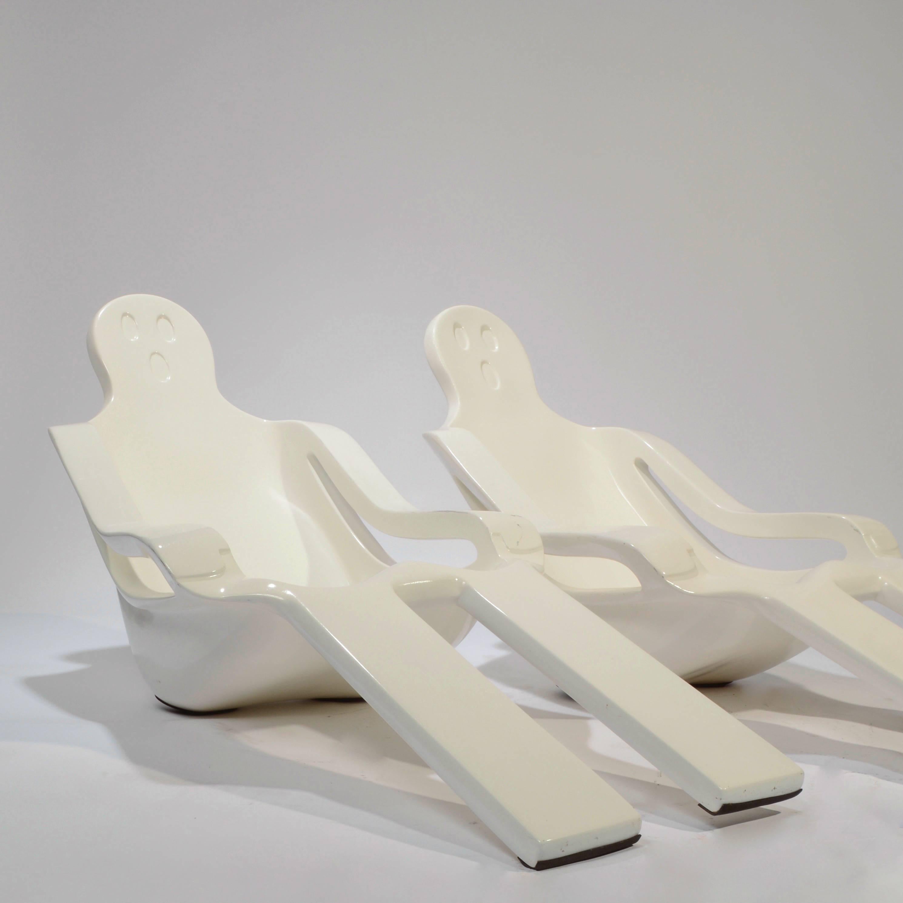 Transform any poolside with these whimsical anthropomorphic modern art chaise longue chairs in fiberglass. These chairs were custom-made for a high end Mexico city hotel, circa 1970.