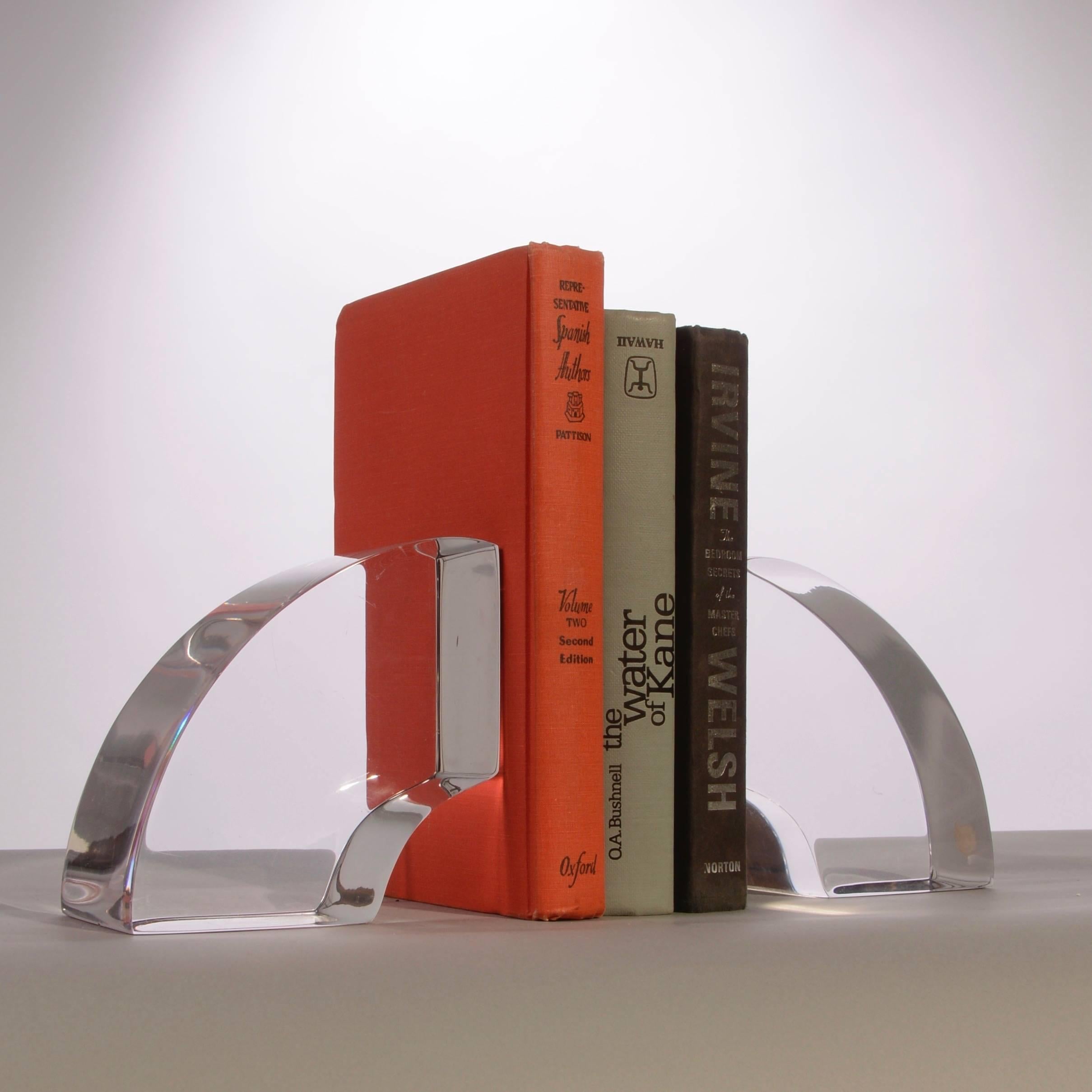 American Vintage Modern Astrolite Products Lucite Arched Bookends For Sale