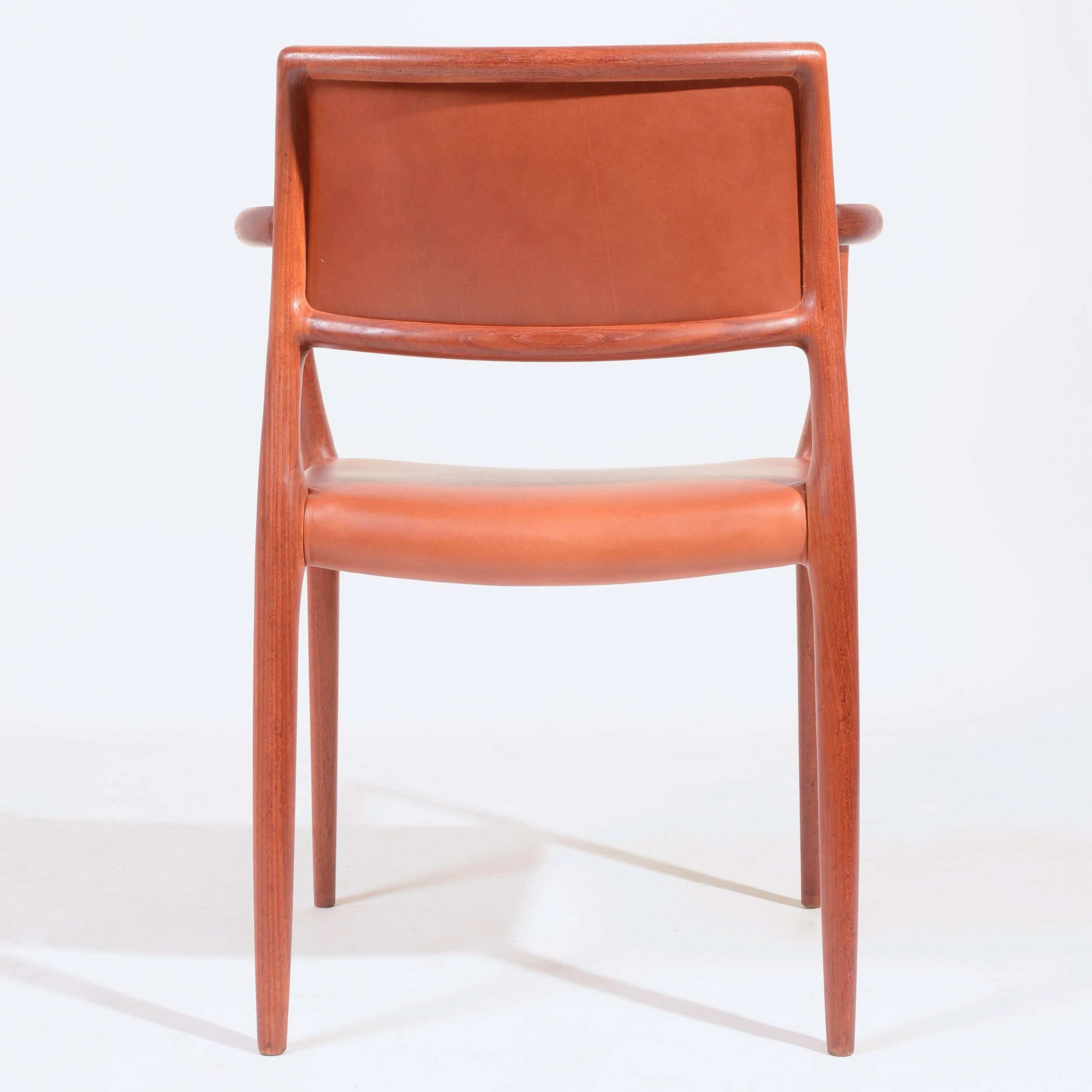 Leather Pair of J.L. Møller Model 80 Dining Chairs by Niels Otto Møller