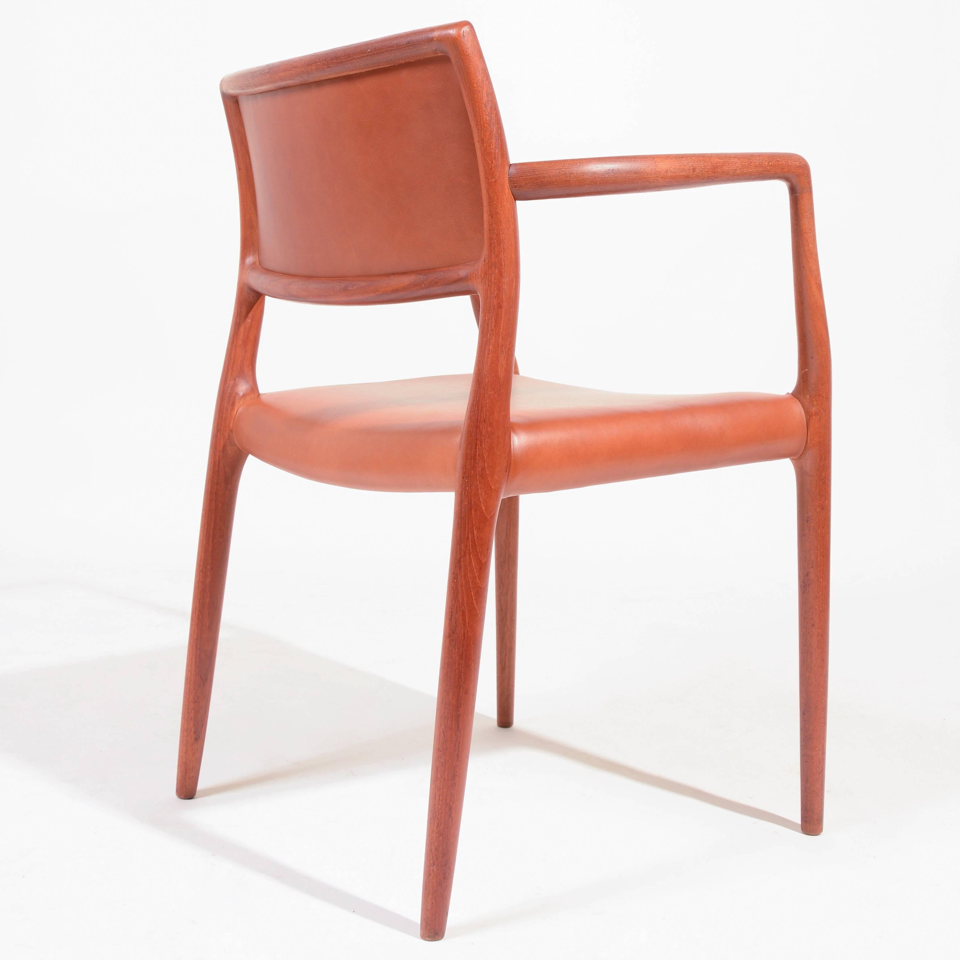 Mid-20th Century Set of Four J.L. Møller Model 80 Dining Chairs by Niels Møller in Leather