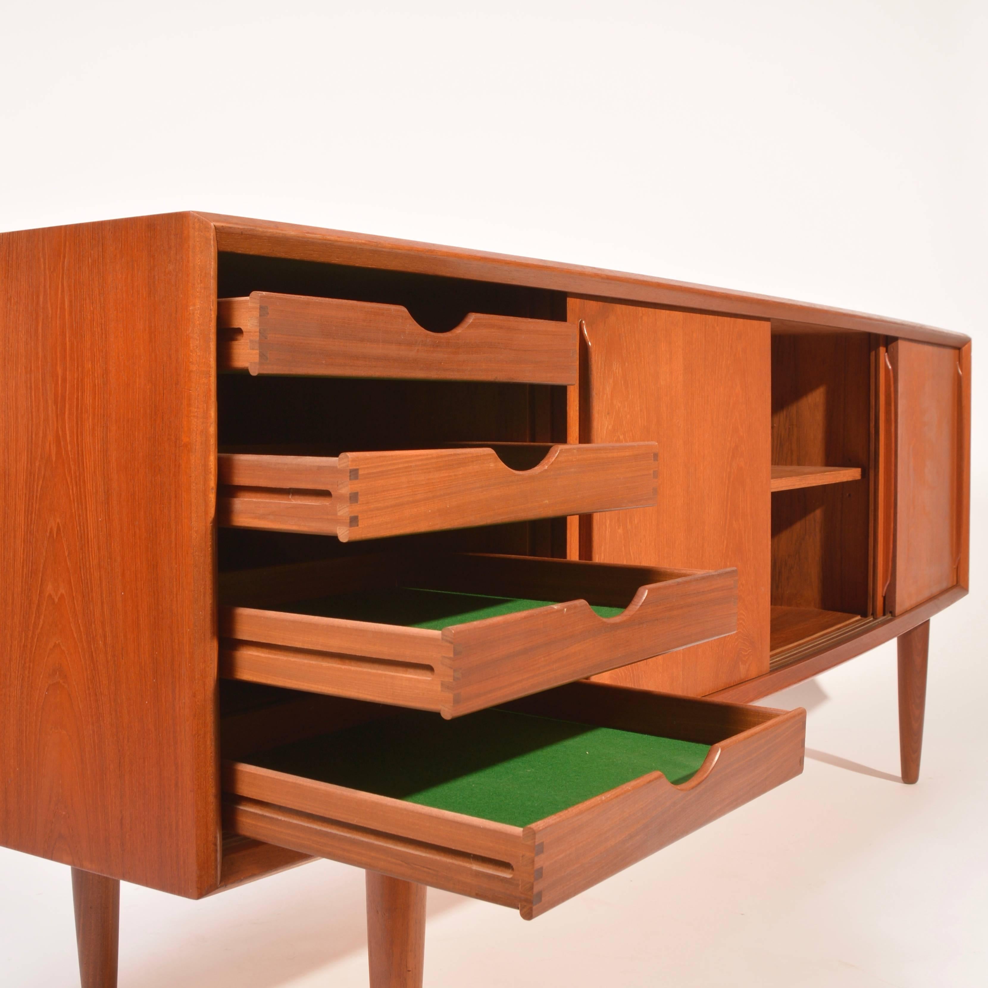 Mid-20th Century Curved Front Danish Teak Sideboard by H.P. Hansen