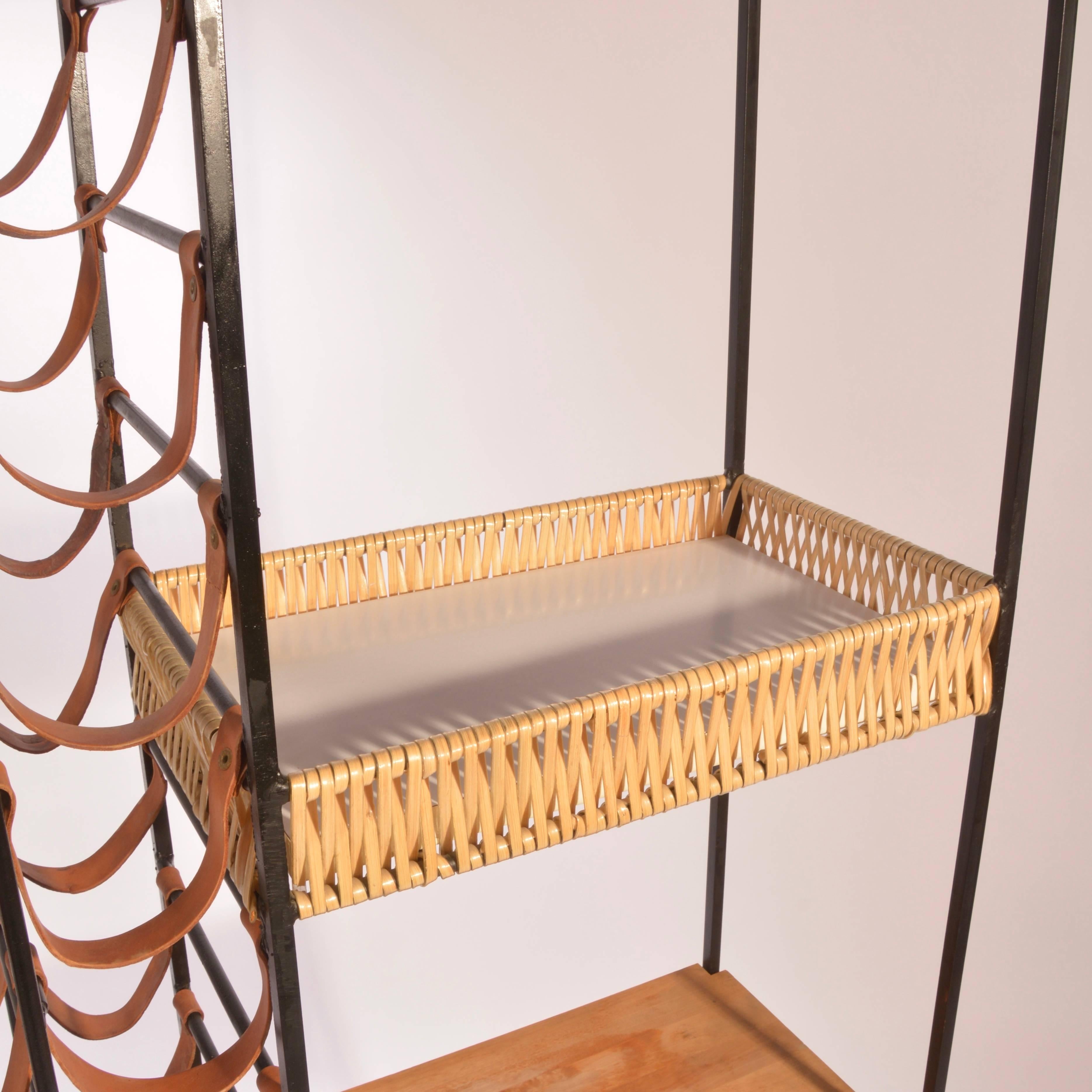 Arthur Umanoff Leather and Iron Wine Rack In Good Condition In Los Angeles, CA