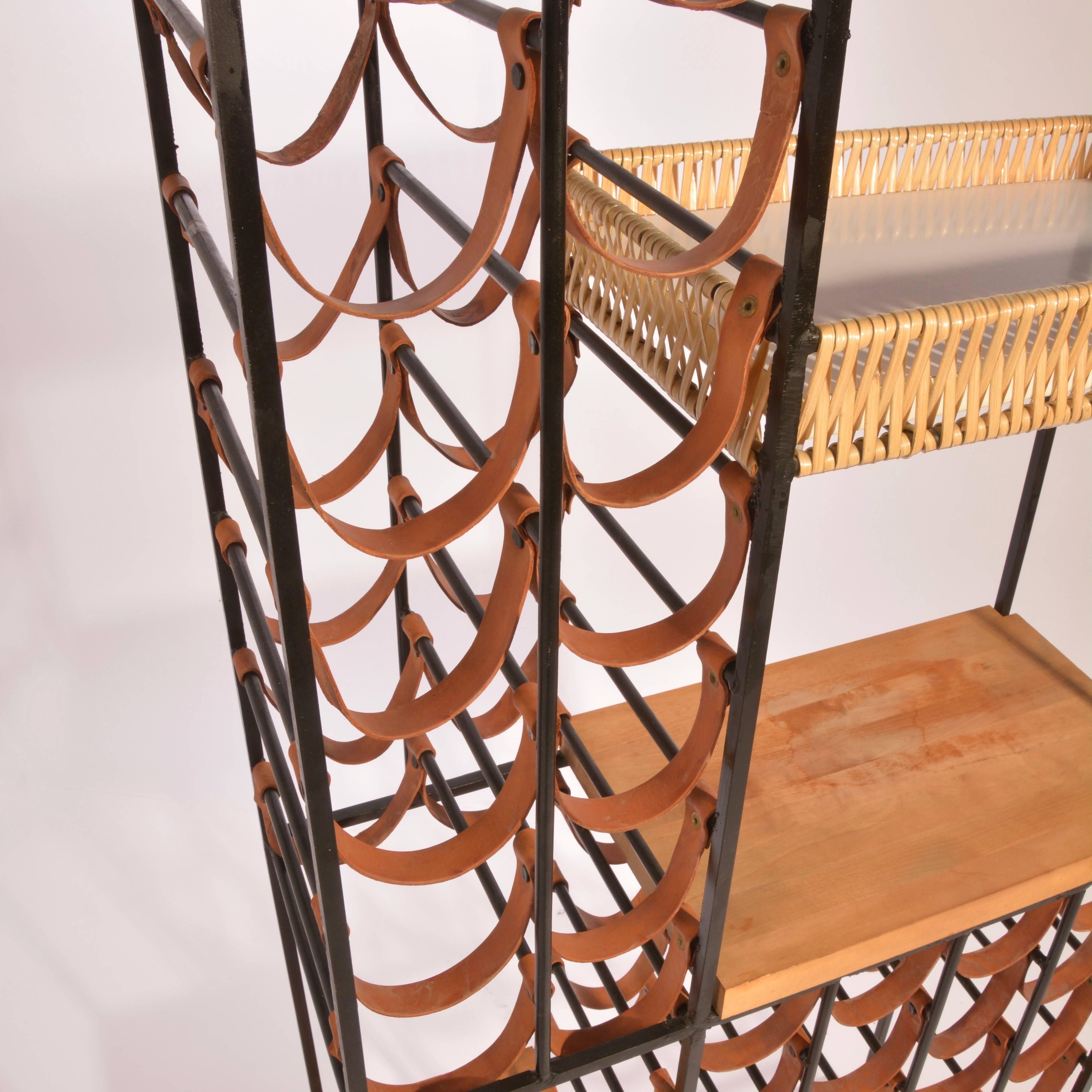 Mid-20th Century Arthur Umanoff Leather and Iron Wine Rack