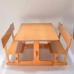 Gerald McCabe Oak Trestle Dining Table and Benches for Orange Crate Modern
