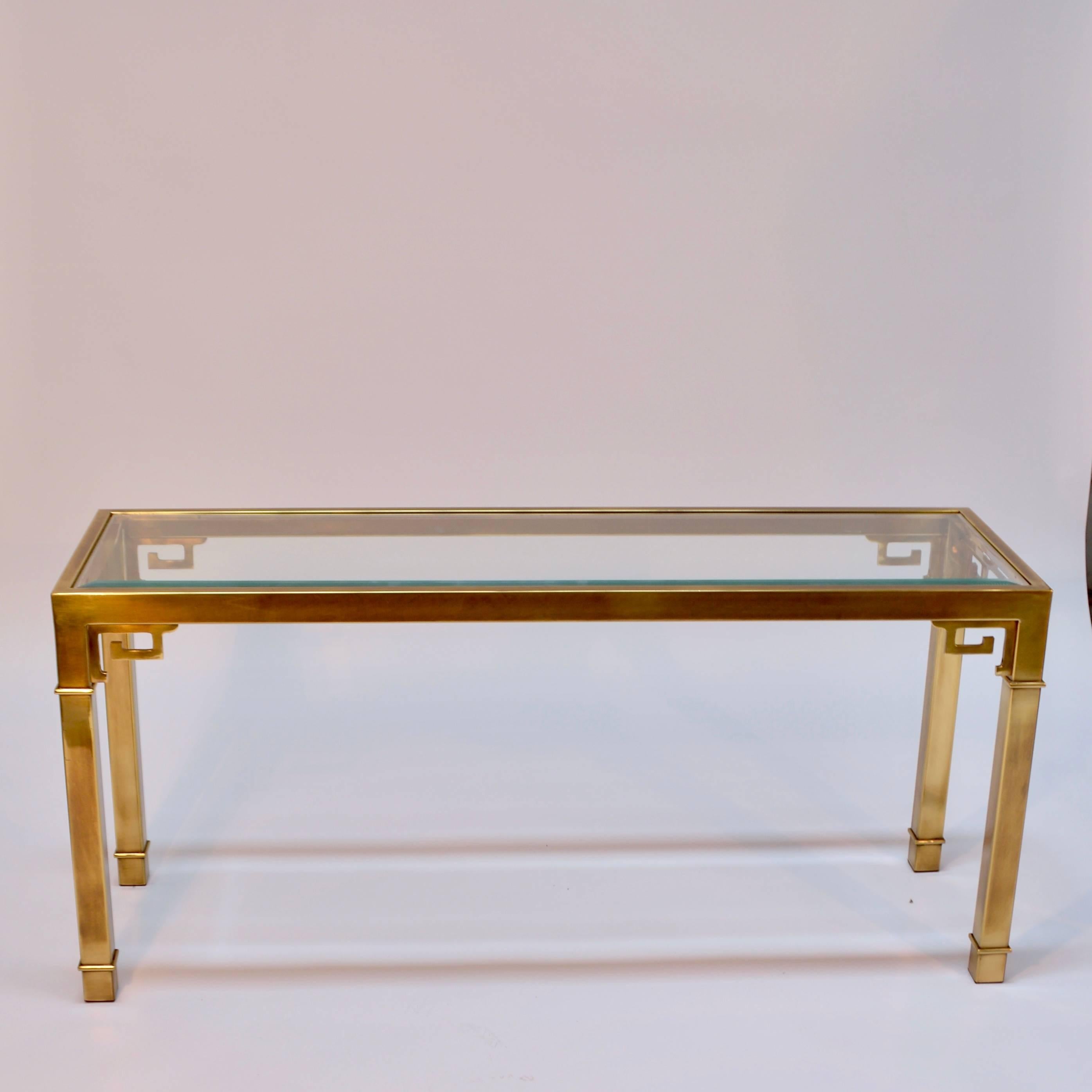 American Chinoiserie Brass and Glass Long Console by Mastercraft