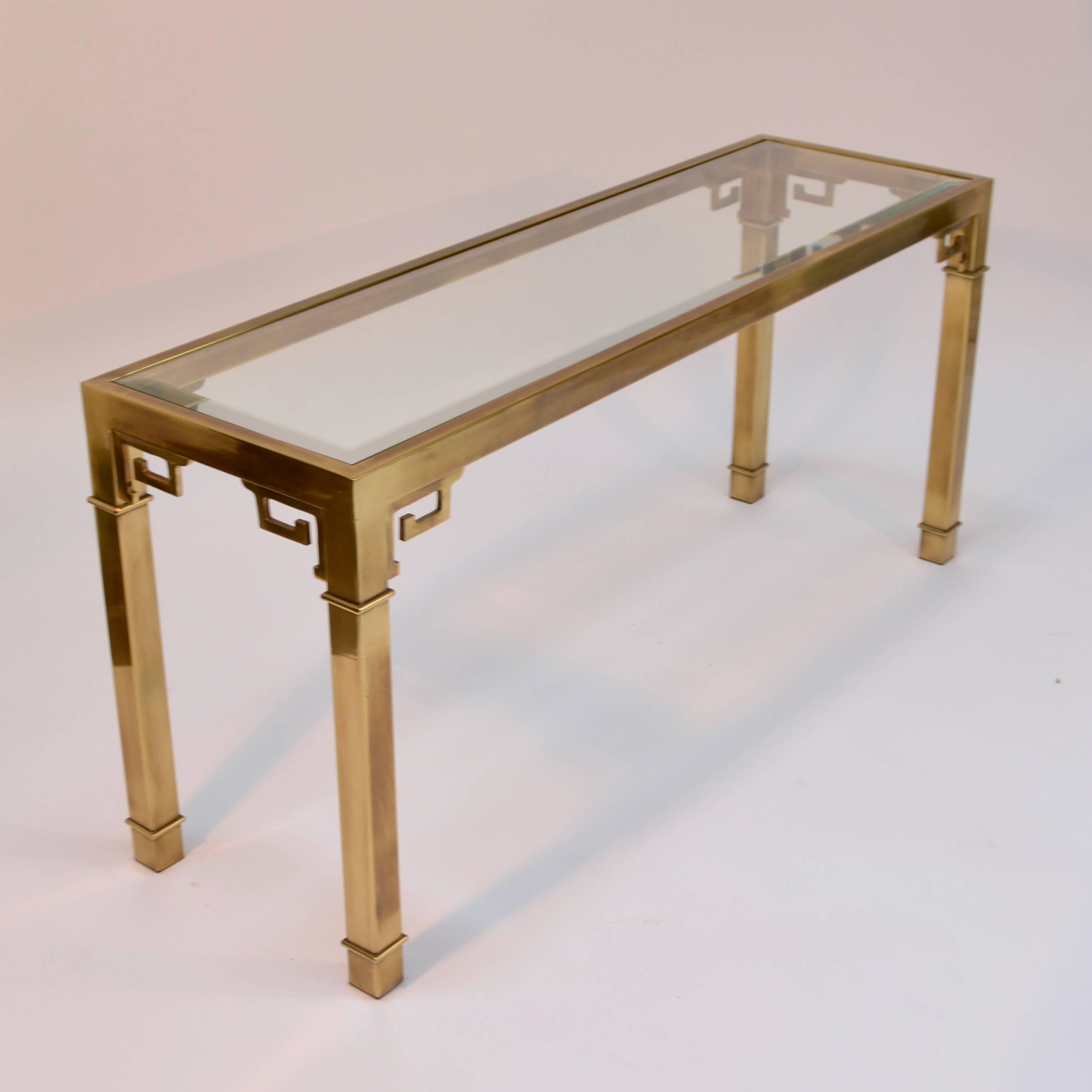 Polished Chinoiserie Brass and Glass Long Console by Mastercraft