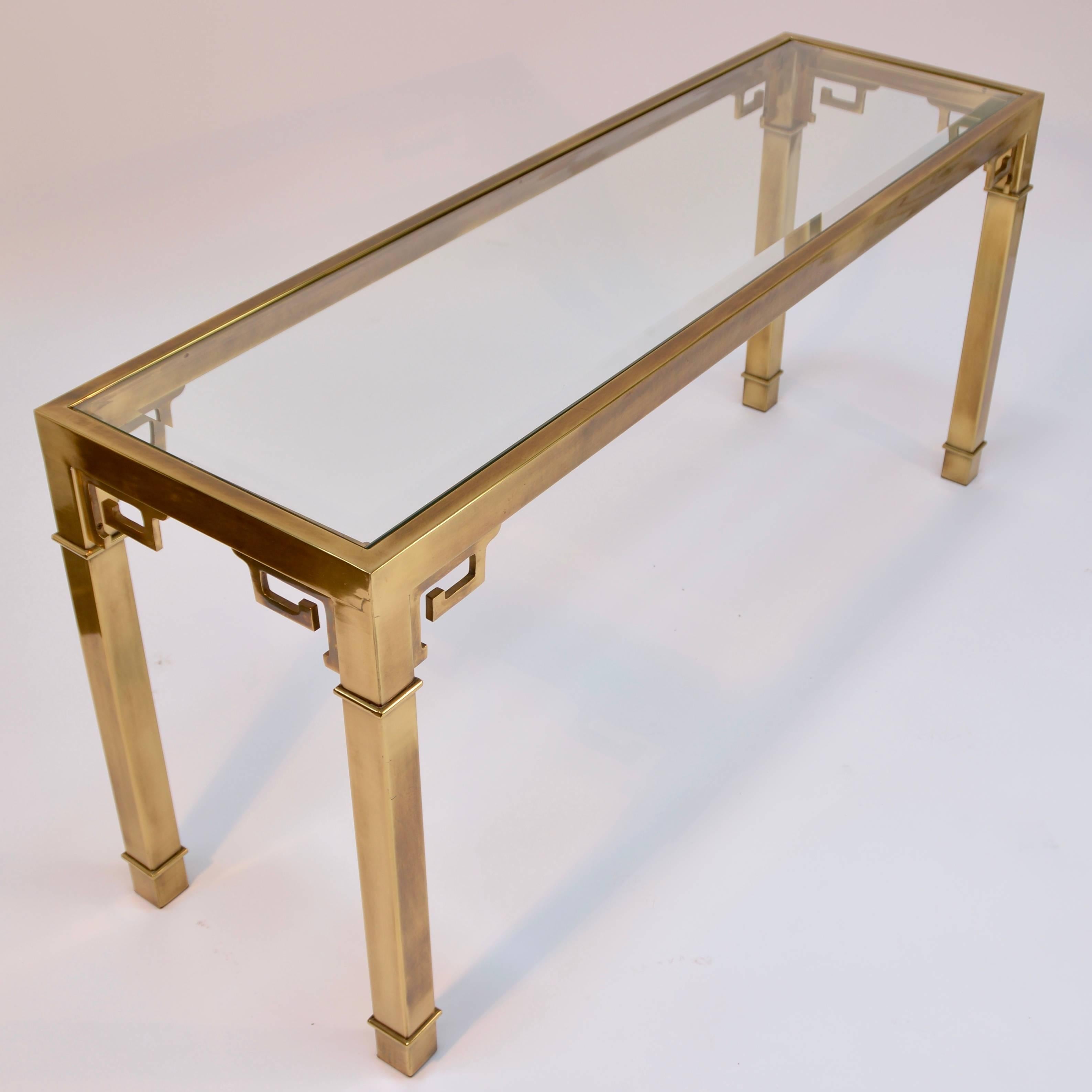 Chinoiserie Brass and Glass Long Console by Mastercraft In Excellent Condition In Los Angeles, CA
