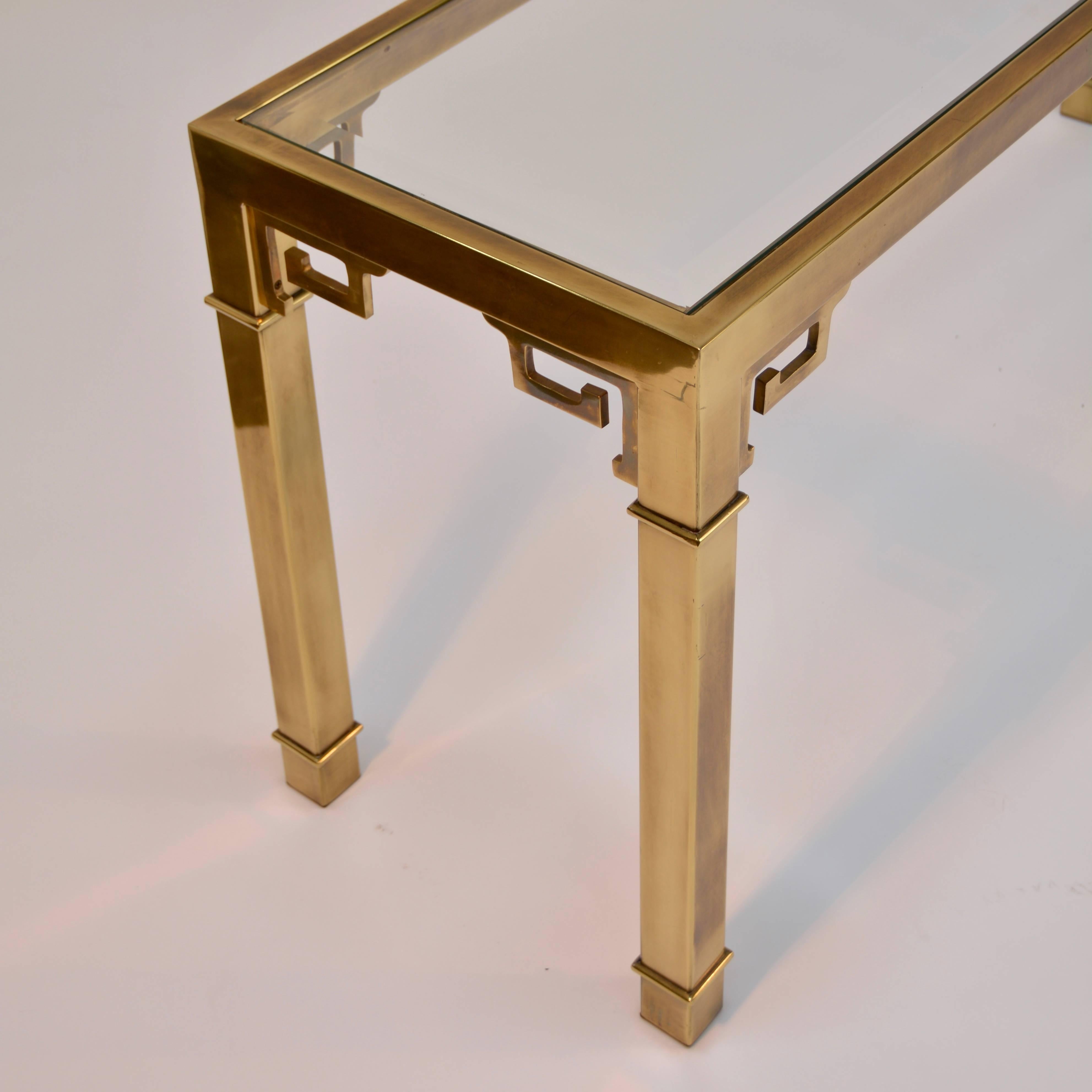 Late 20th Century Chinoiserie Brass and Glass Long Console by Mastercraft