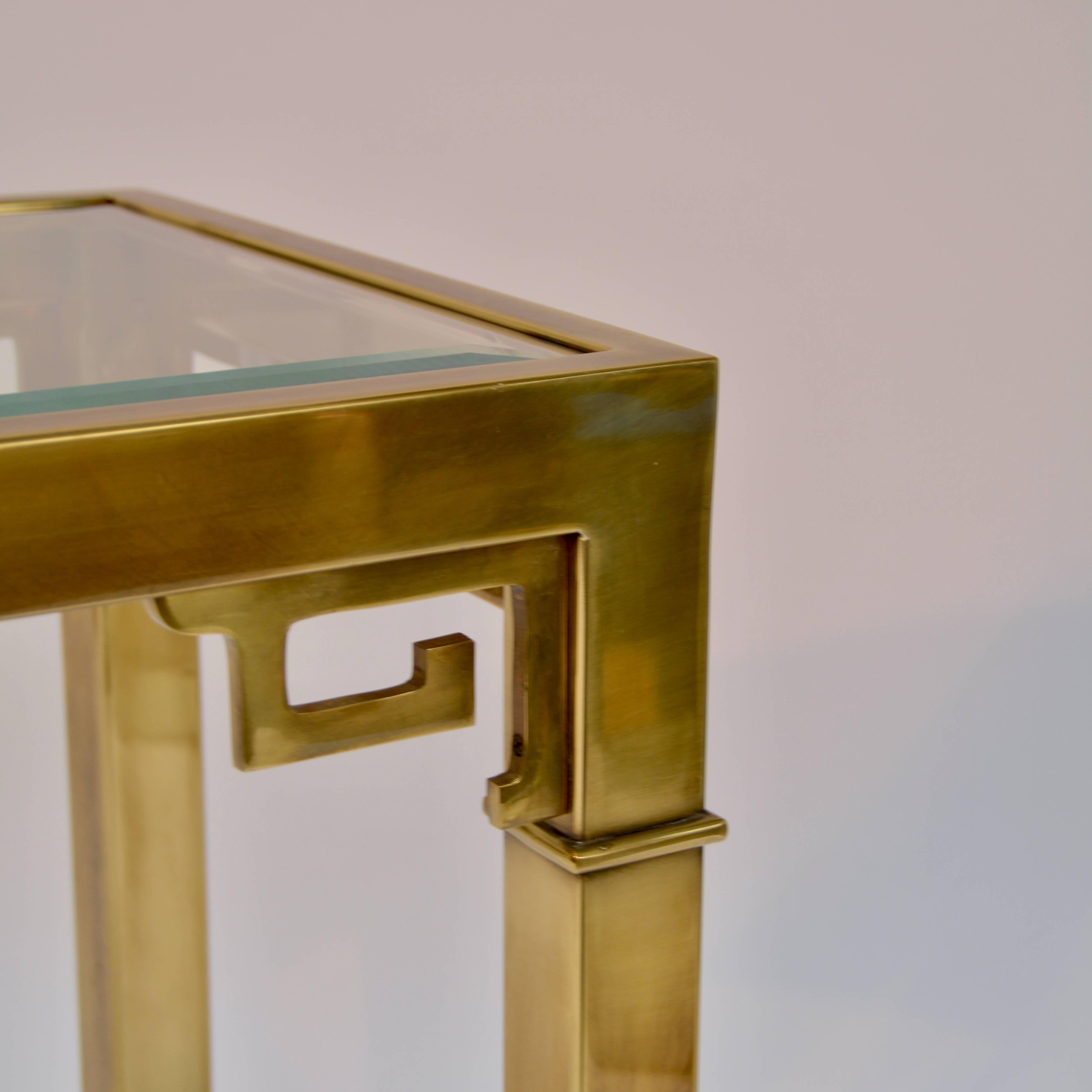 Chinoiserie Brass and Glass Long Console by Mastercraft 1