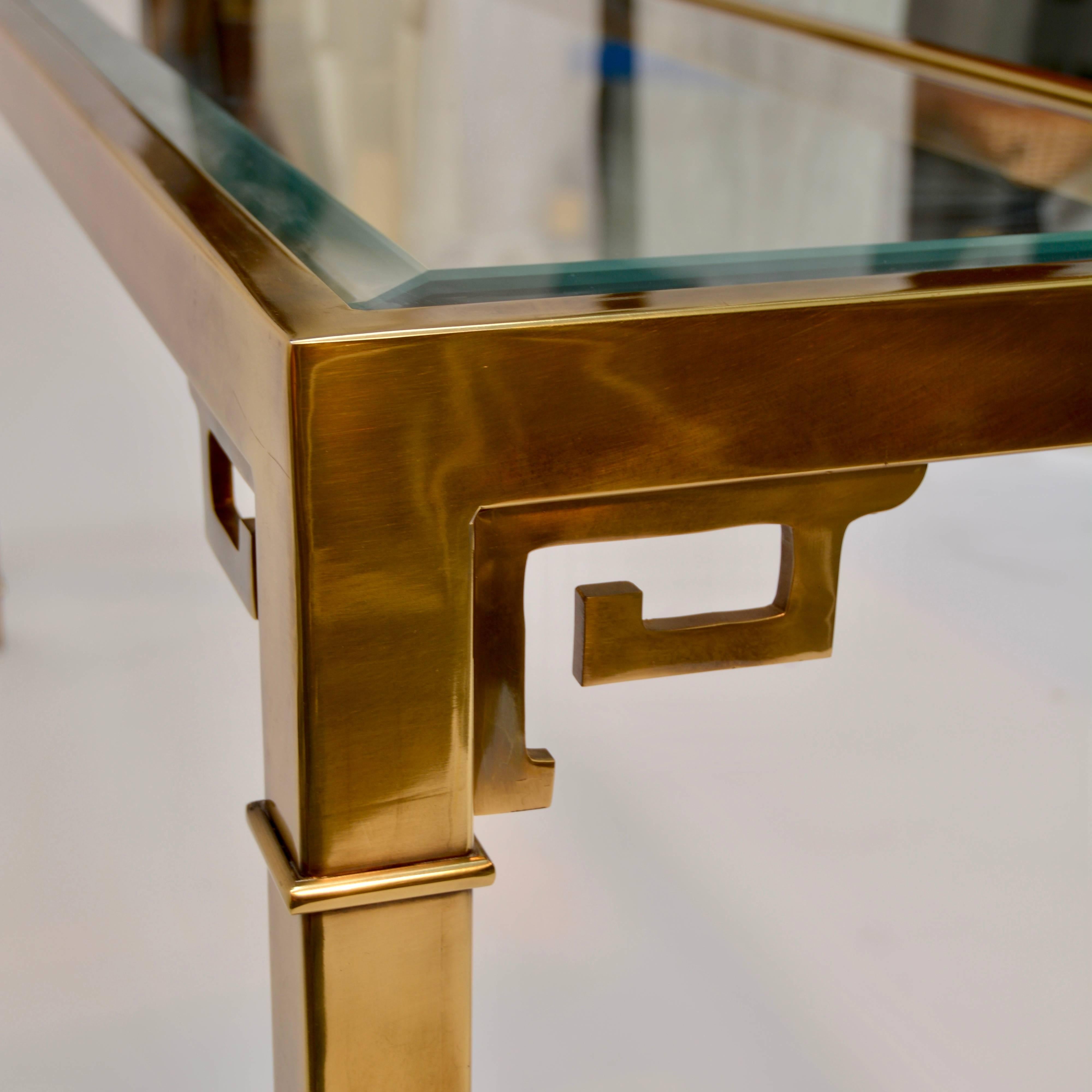 Chinoiserie Brass and Glass Long Console by Mastercraft 4