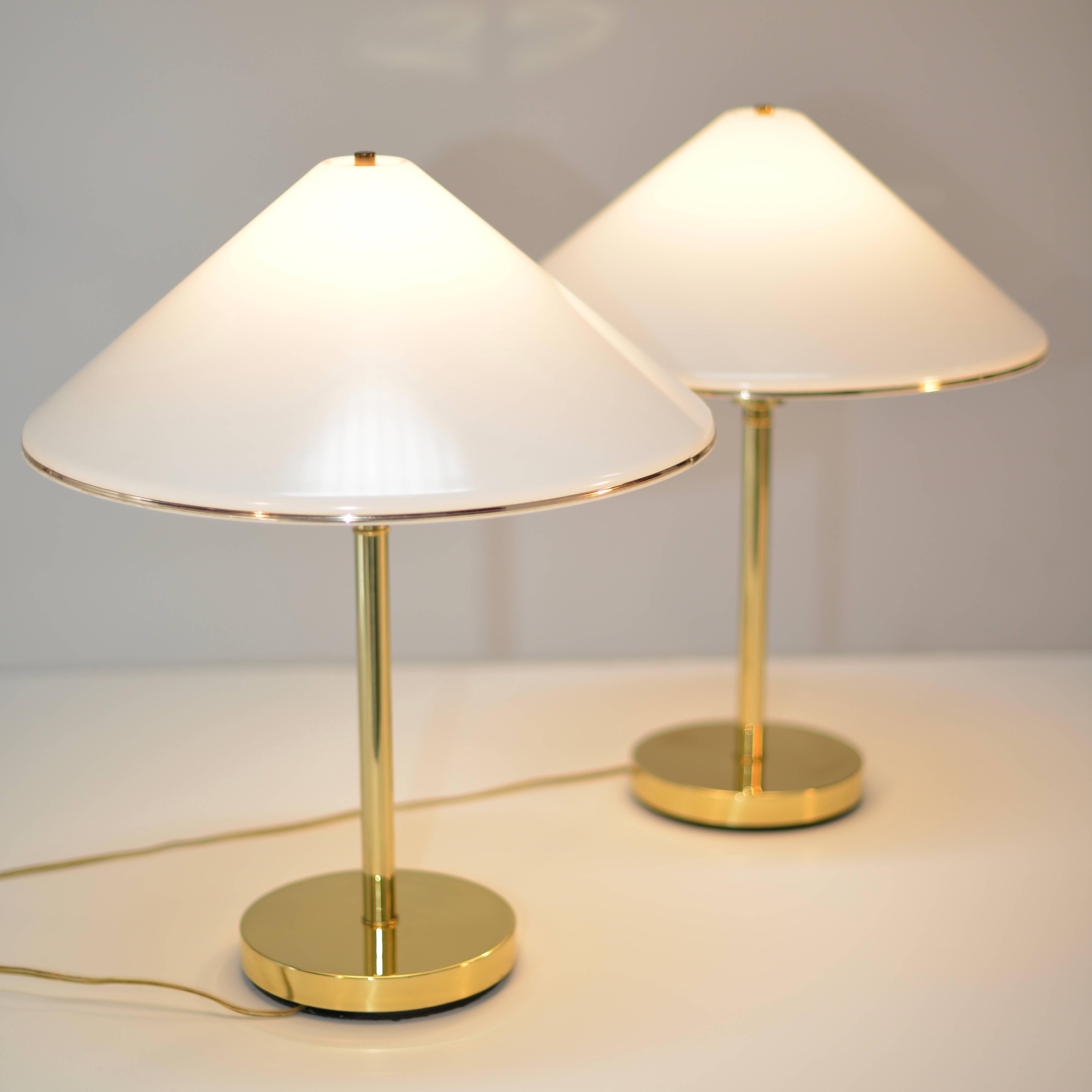 Brass desk lamps made by Koch & Lowy Lamp Company, circa 1960s. Retain all the original parts. Dimmable.
     