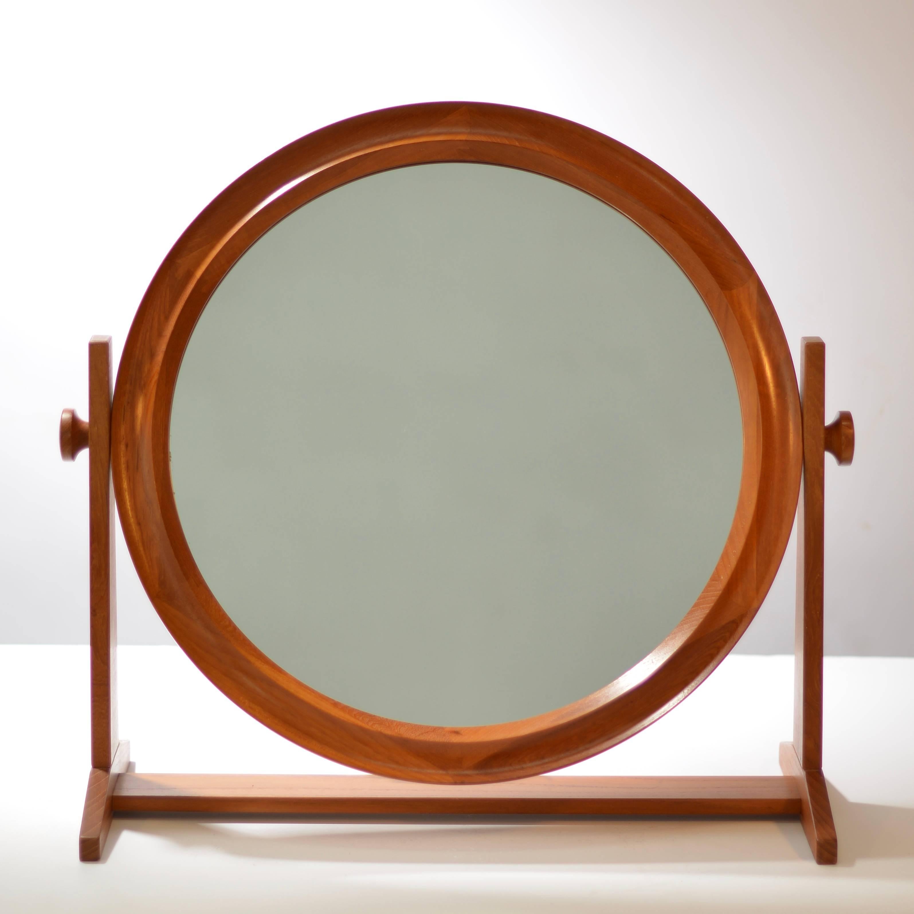 Danish Large Round Teak Mirror by Pedersen & Hansen