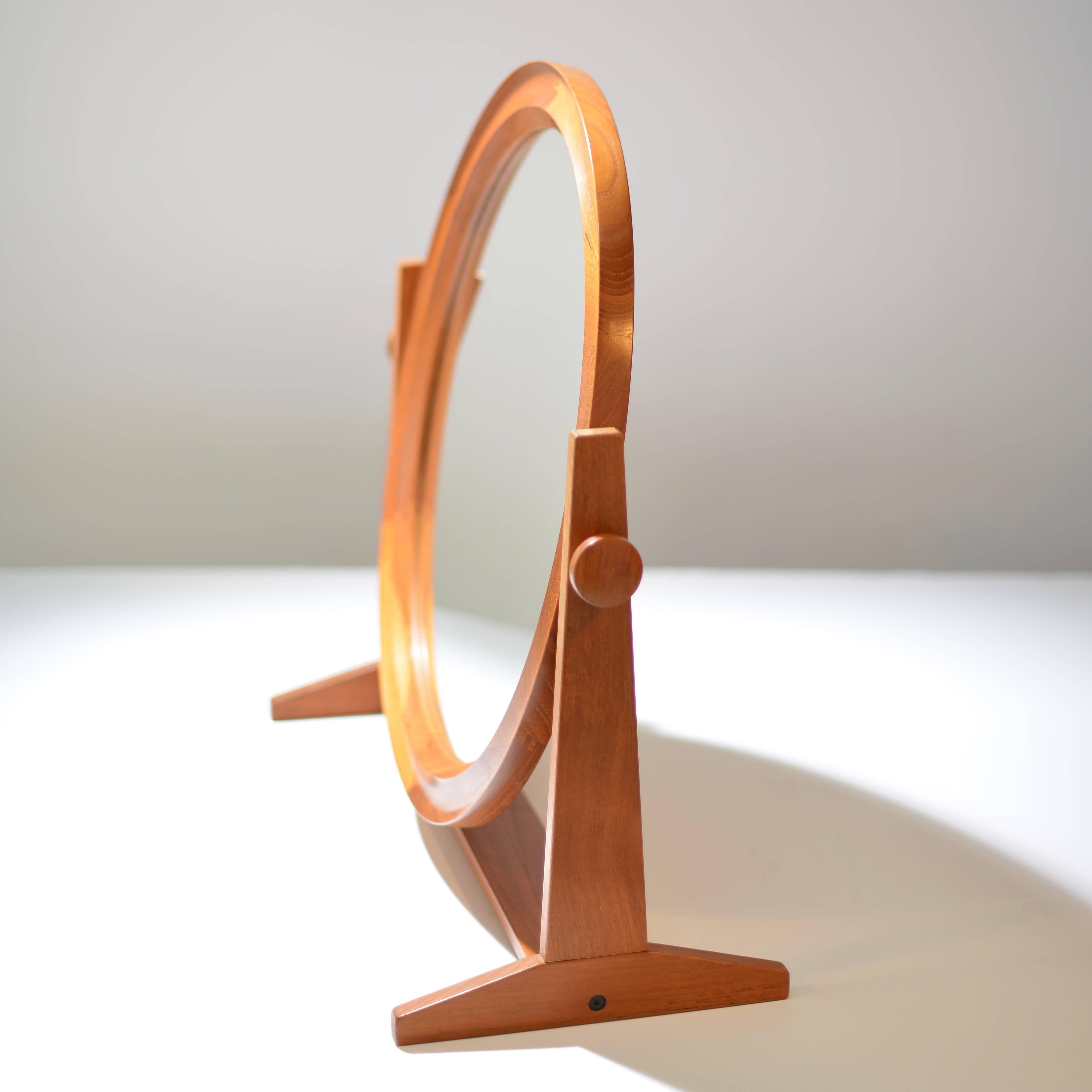 Scandinavian Modern Large Round Teak Mirror by Pedersen & Hansen