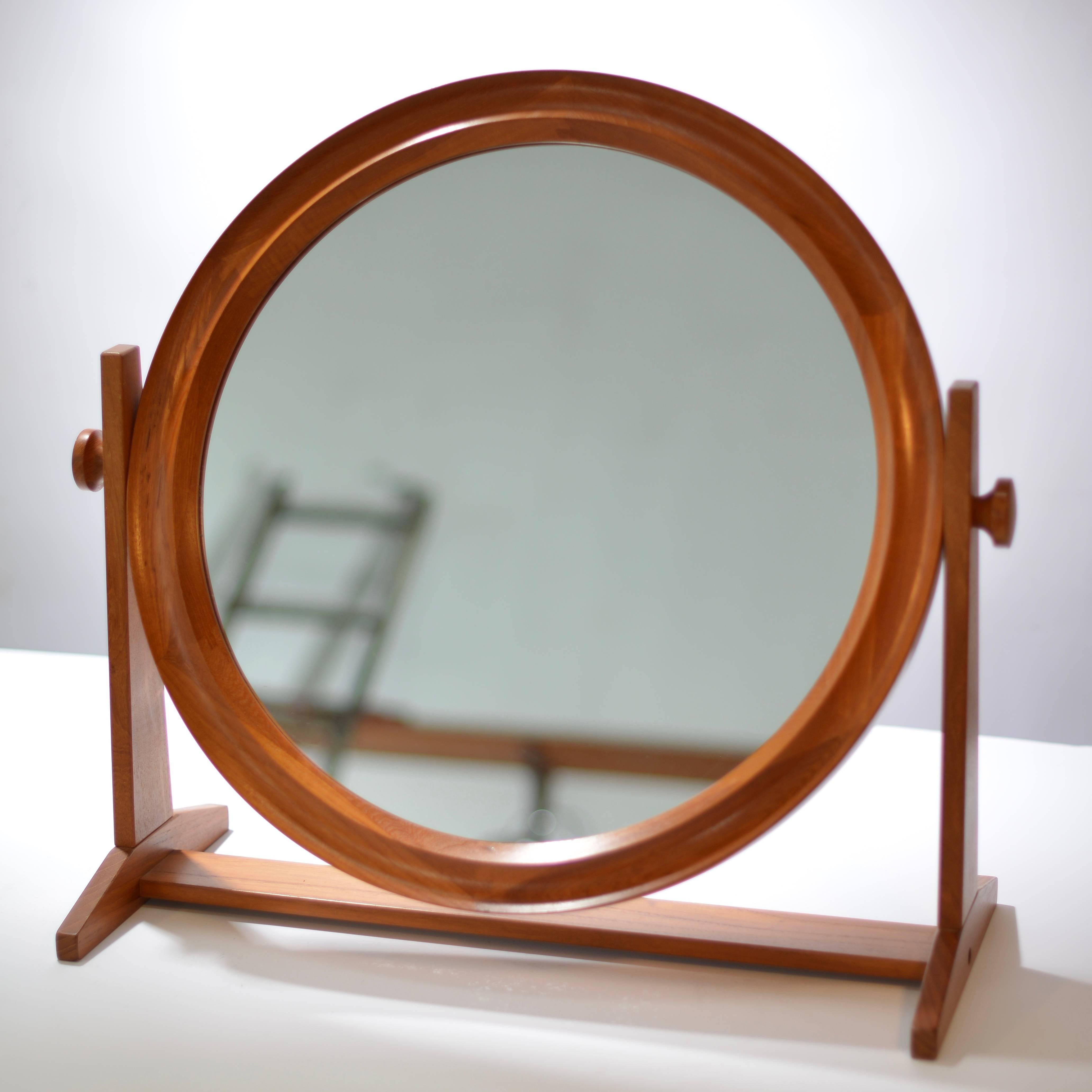 Mid-20th Century Large Round Teak Mirror by Pedersen & Hansen