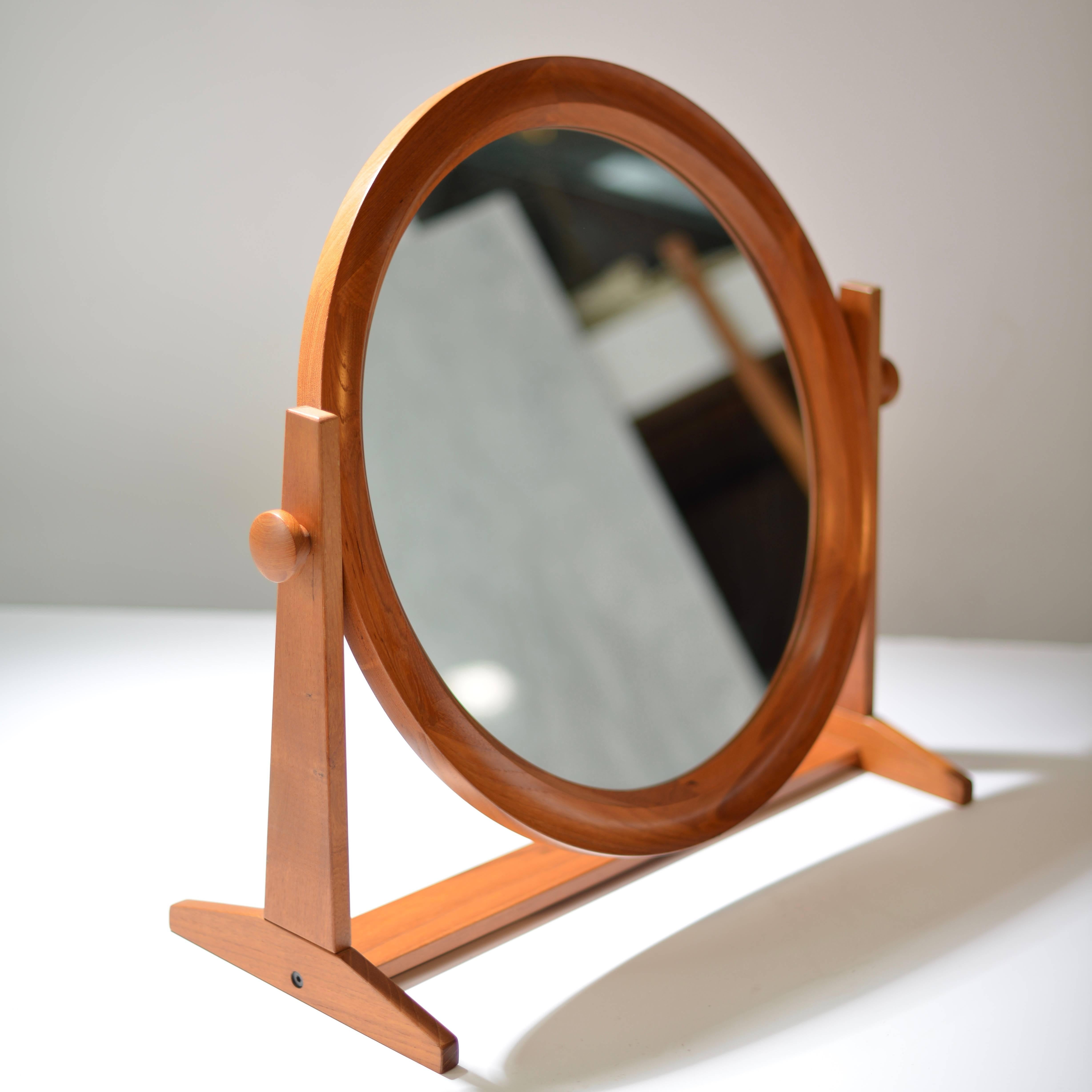 Large Round Teak Mirror by Pedersen & Hansen 2