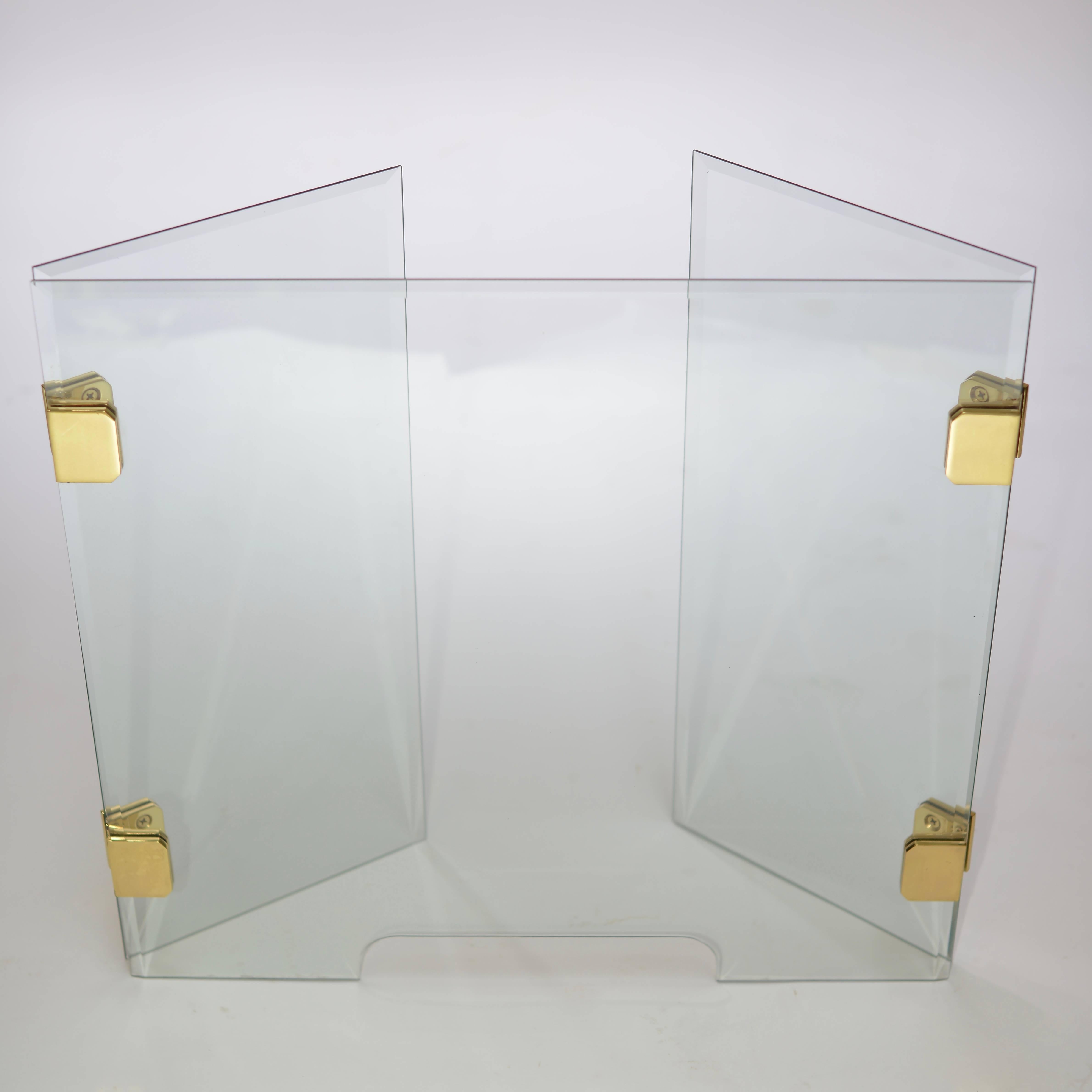 Late 20th Century Beveled Glass and Brass Tri-Fold Fireplace Screen