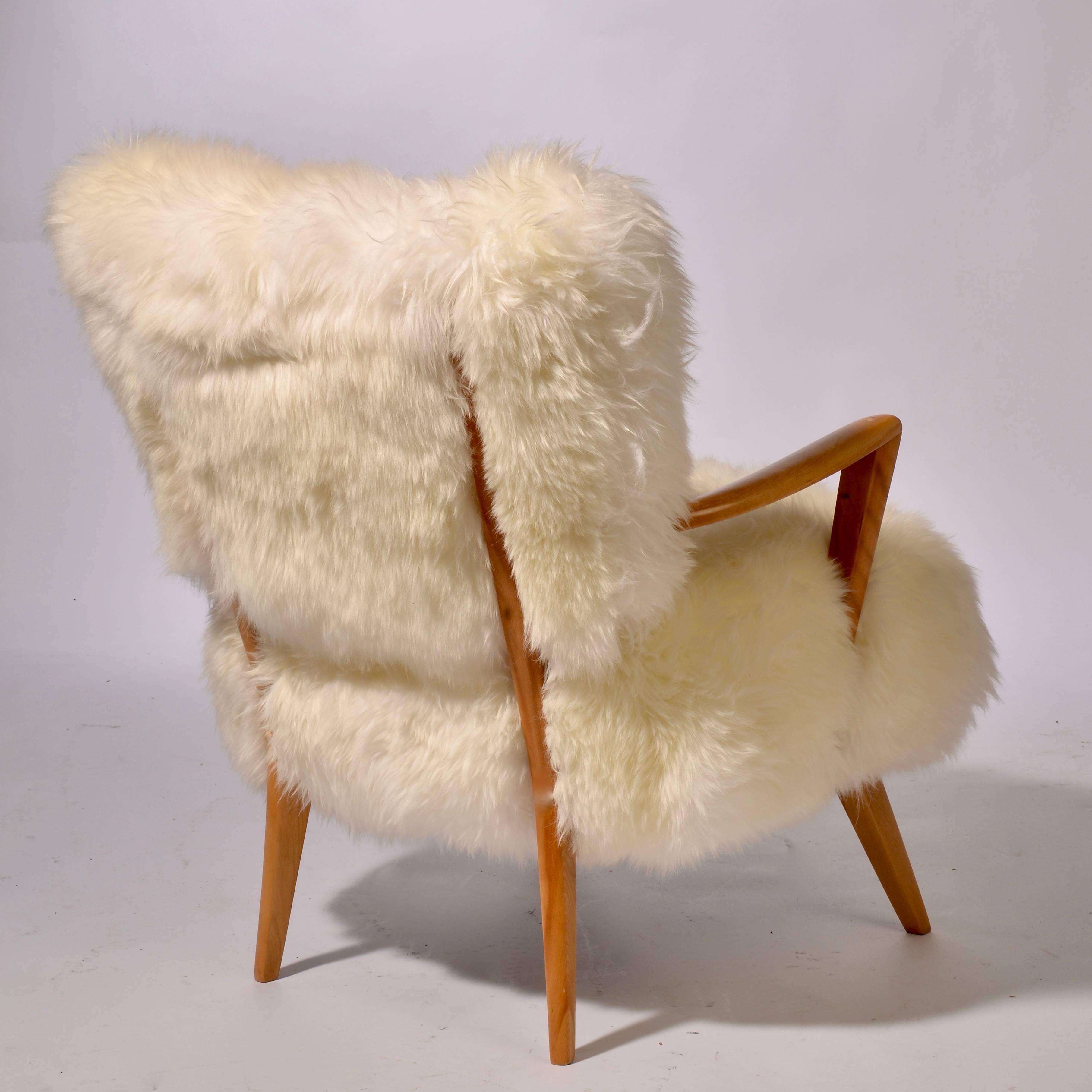 American Sheepskin and Maple Heywood Wakefield Lounge Chair