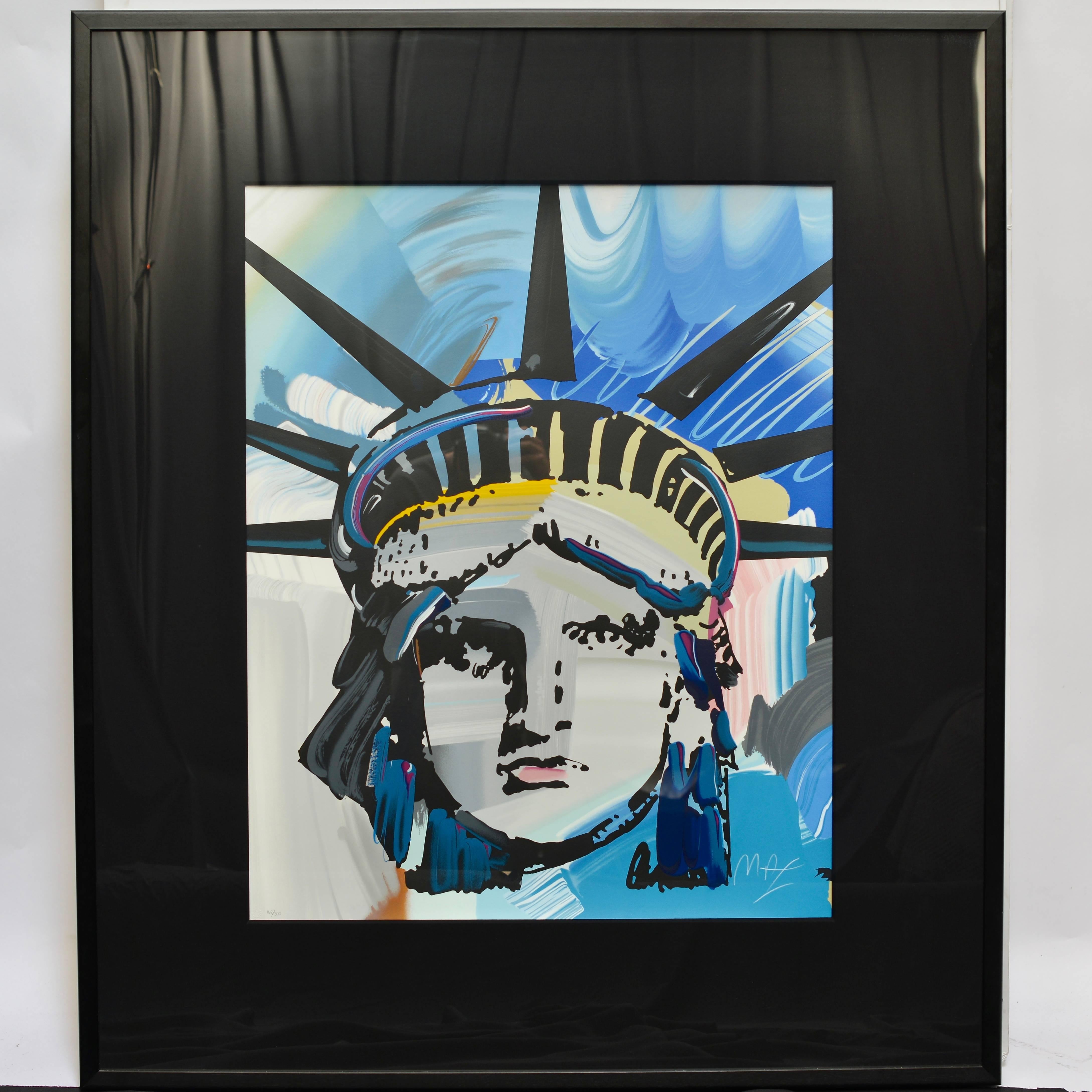 This is the largest of the Peter Max Liberty series. This professionally framed piece is from a large private collection in Beverly Hills California.
Signed in colored pencil, numbered and stamped with the Peter Max studio seal.