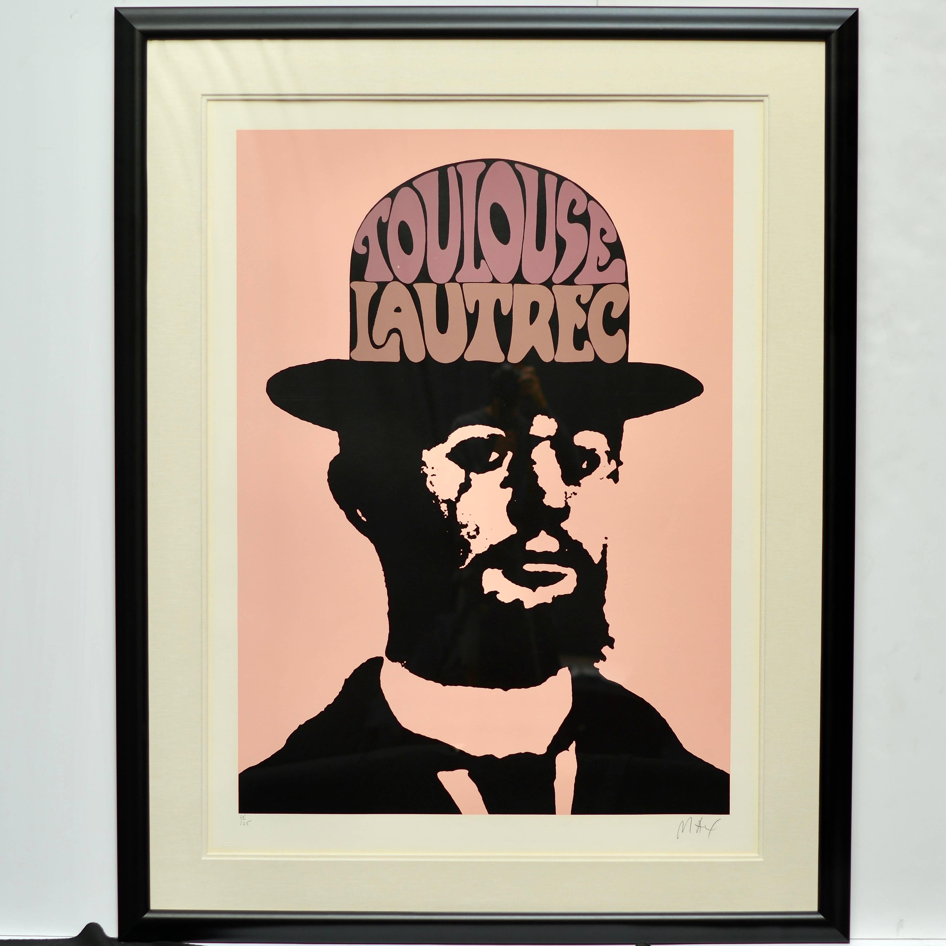 Dies ist das größte der Toulouse Lautrec-Porträts des berühmten Künstlers Peter Max in Pfirsichrosa. Professionell gerahmt, signiert und nummeriert.