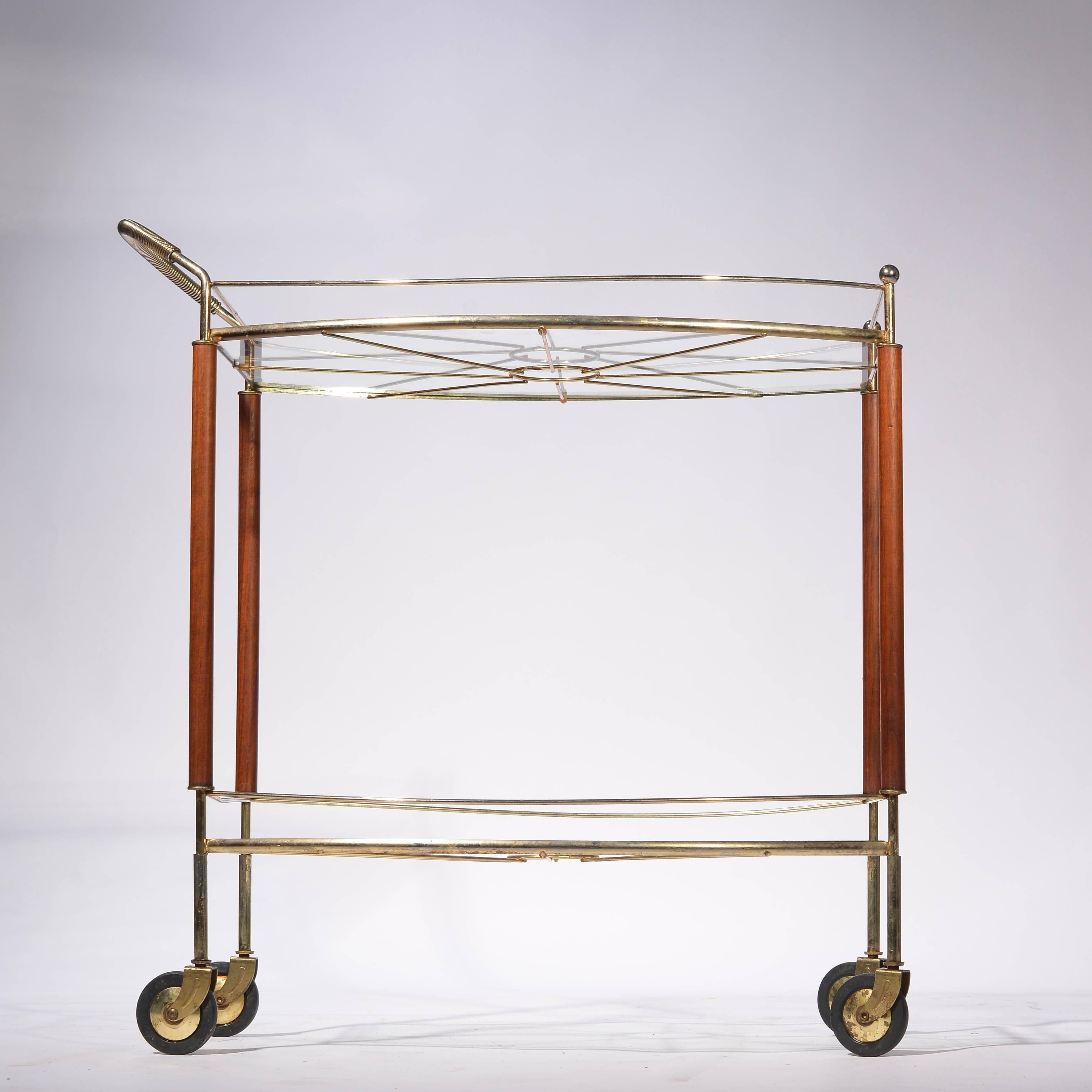 Mid-Century Modern Italian Brass and Teak Bar Cart