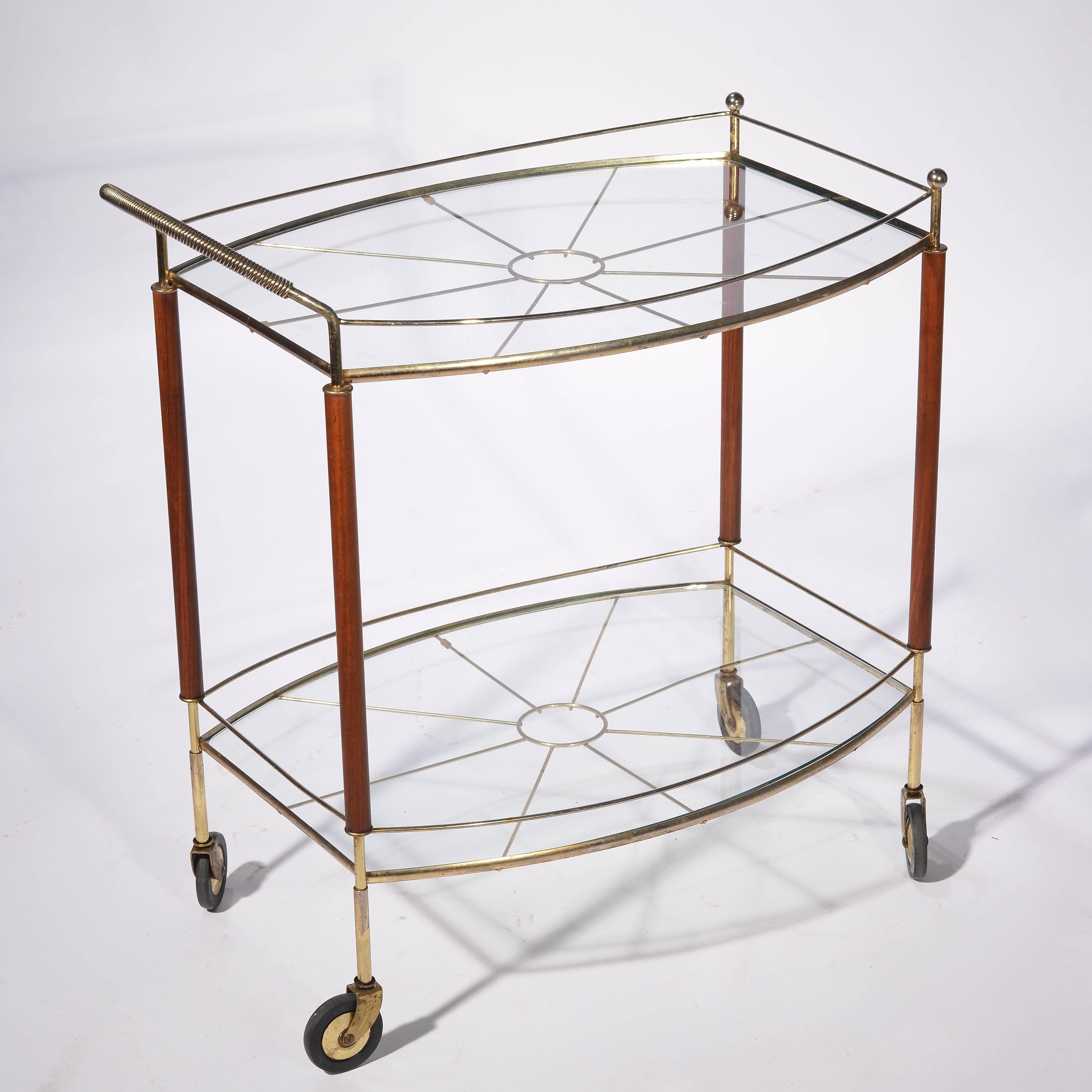 Mid-20th Century Italian Brass and Teak Bar Cart
