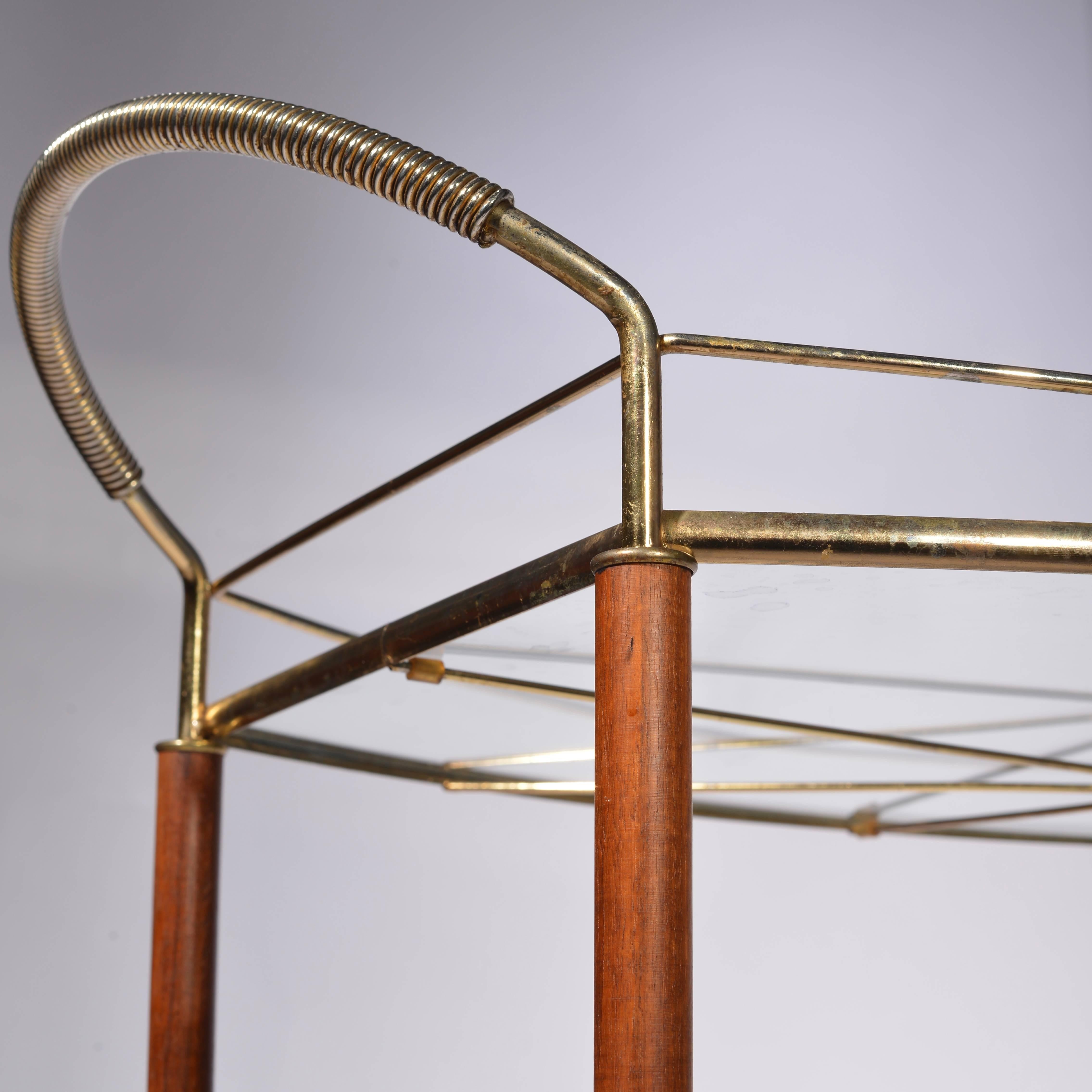 Italian Brass and Teak Bar Cart 2