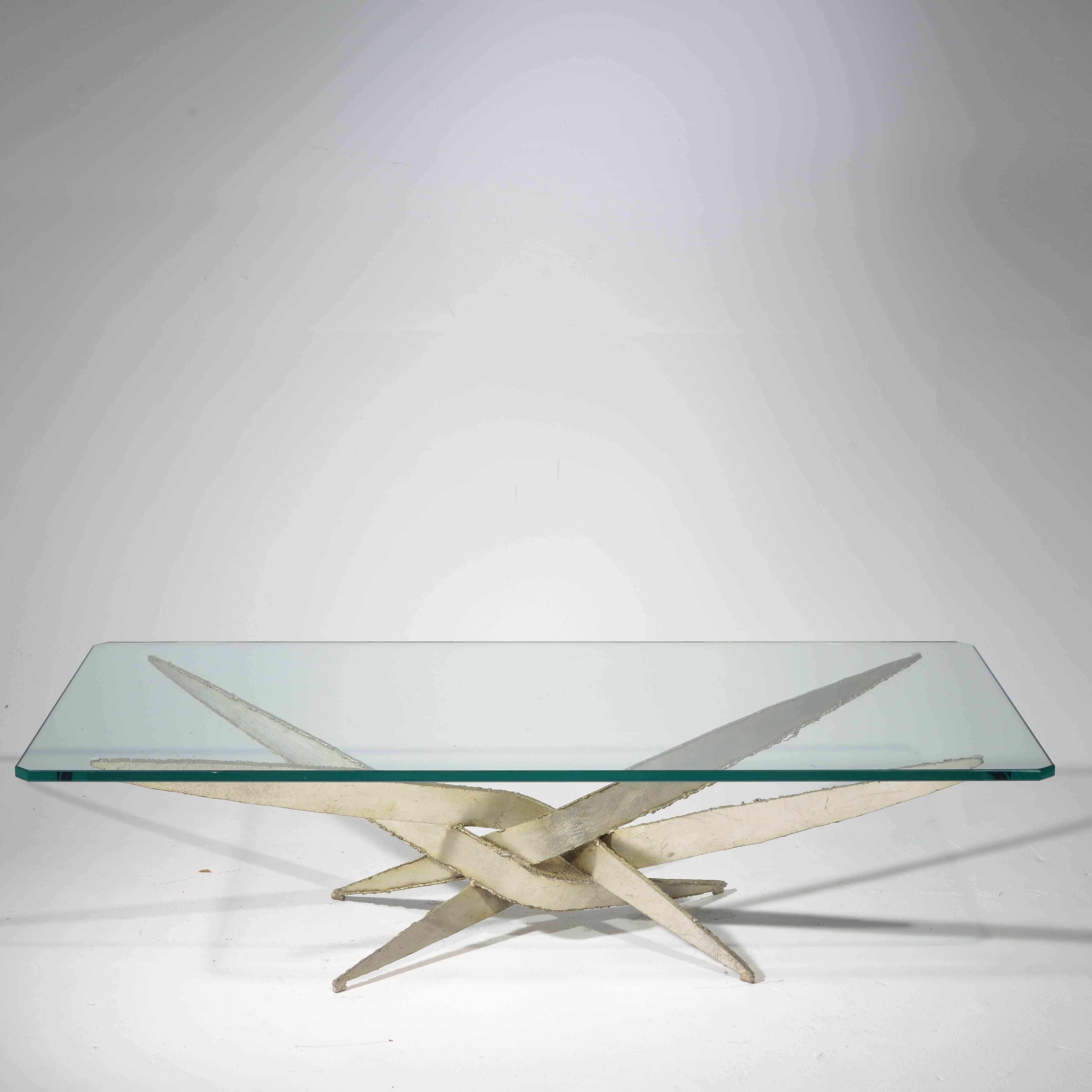 This is a beautifully sculpted large coffee table by Silas Seandel. Includes glass as shown.