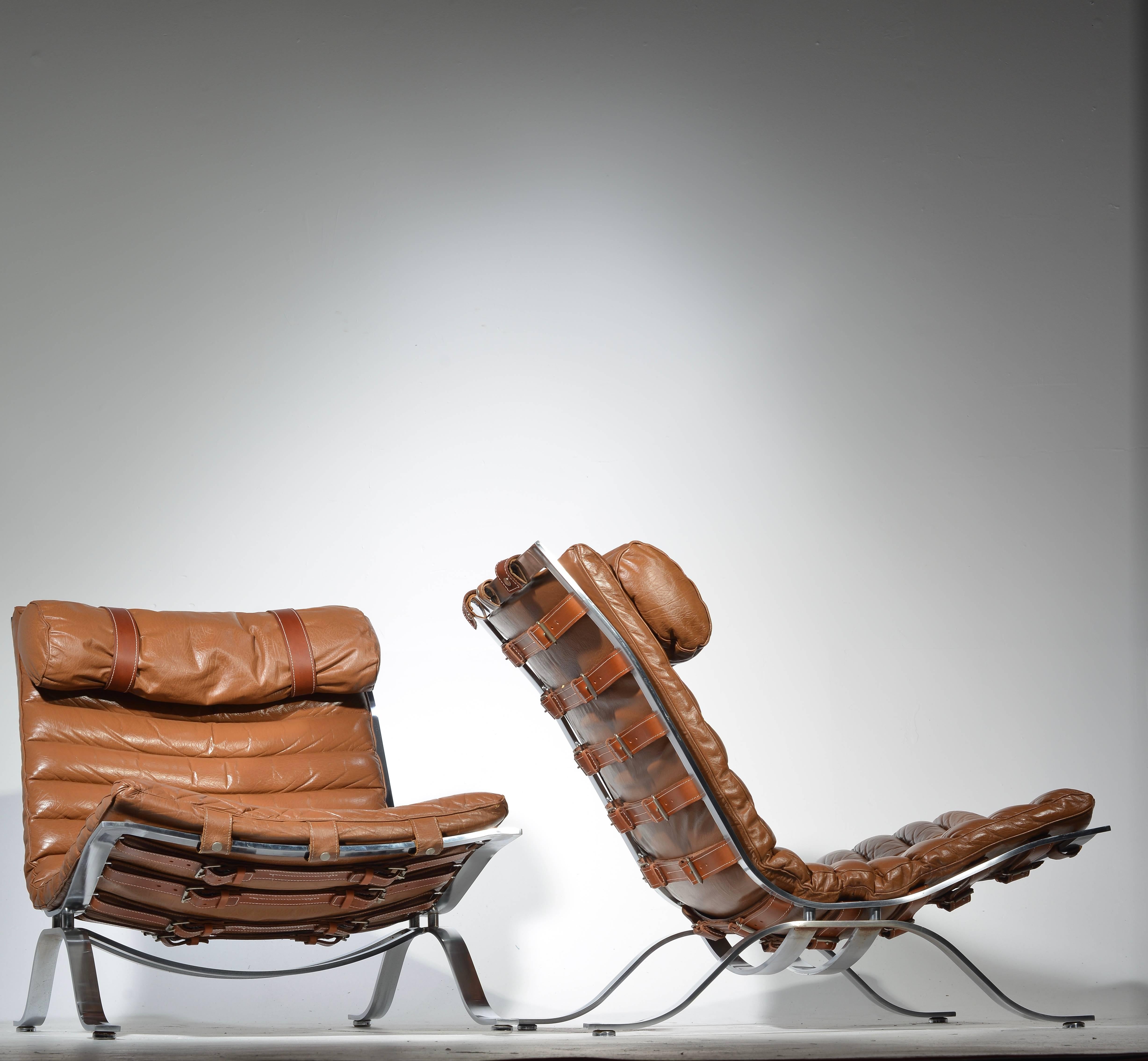 Danish Arne Norell Ari Easy Chairs in Cognac Leather by Norell AB in Sweden
