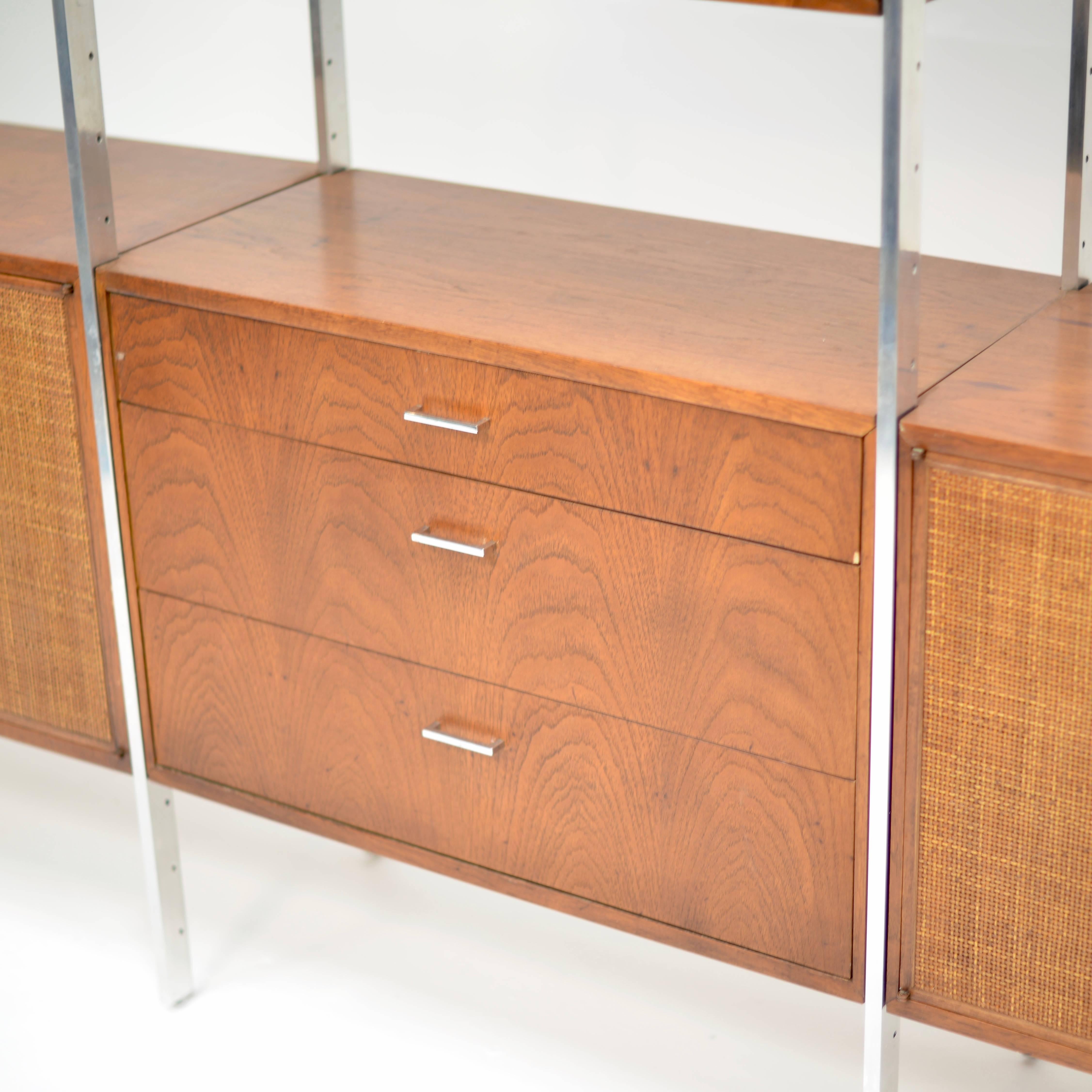 Mid-Century Modern Milo Baughman Attributed Walnut and Aluminium Wall Unit by Founders