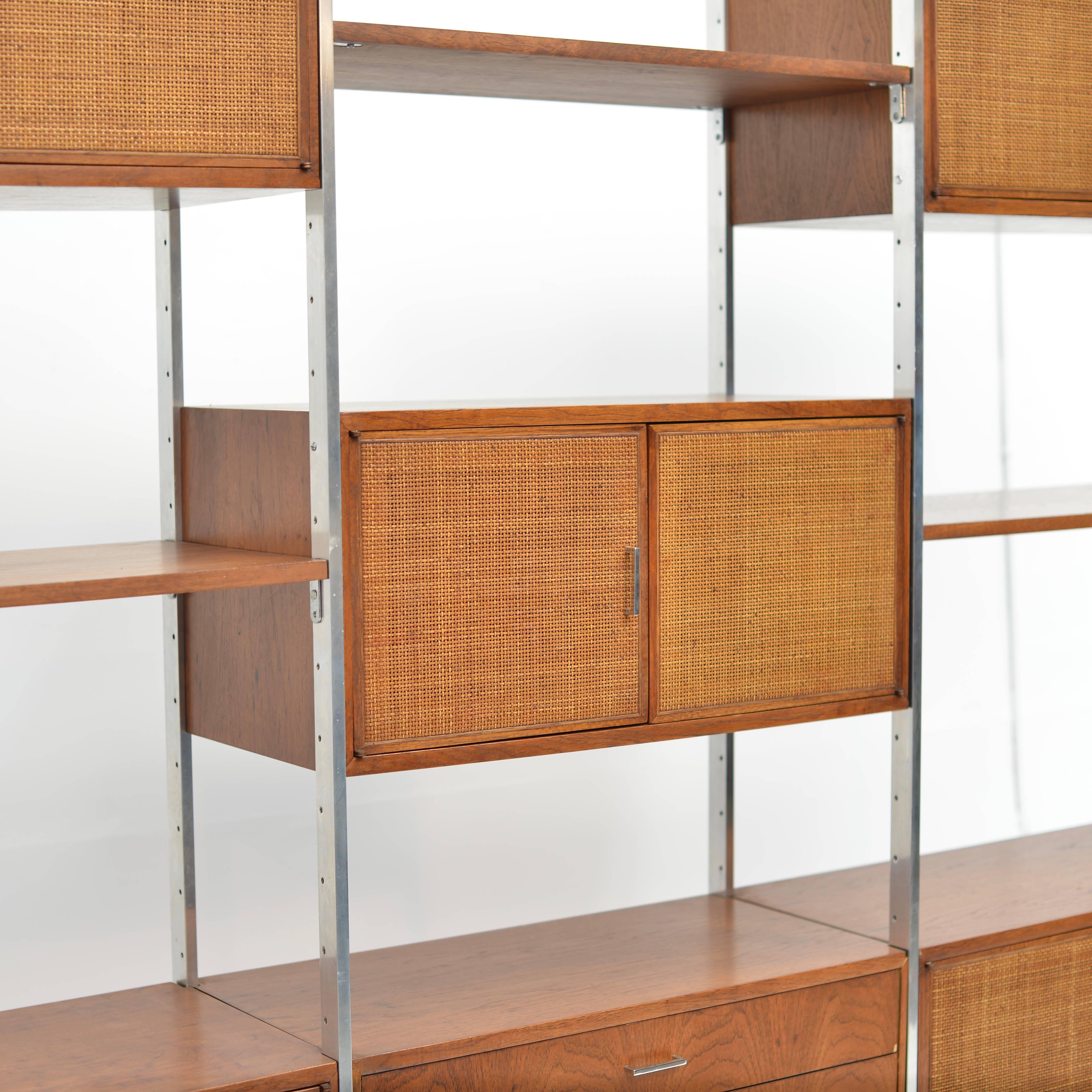 Mid-20th Century Milo Baughman Attributed Walnut and Aluminium Wall Unit by Founders