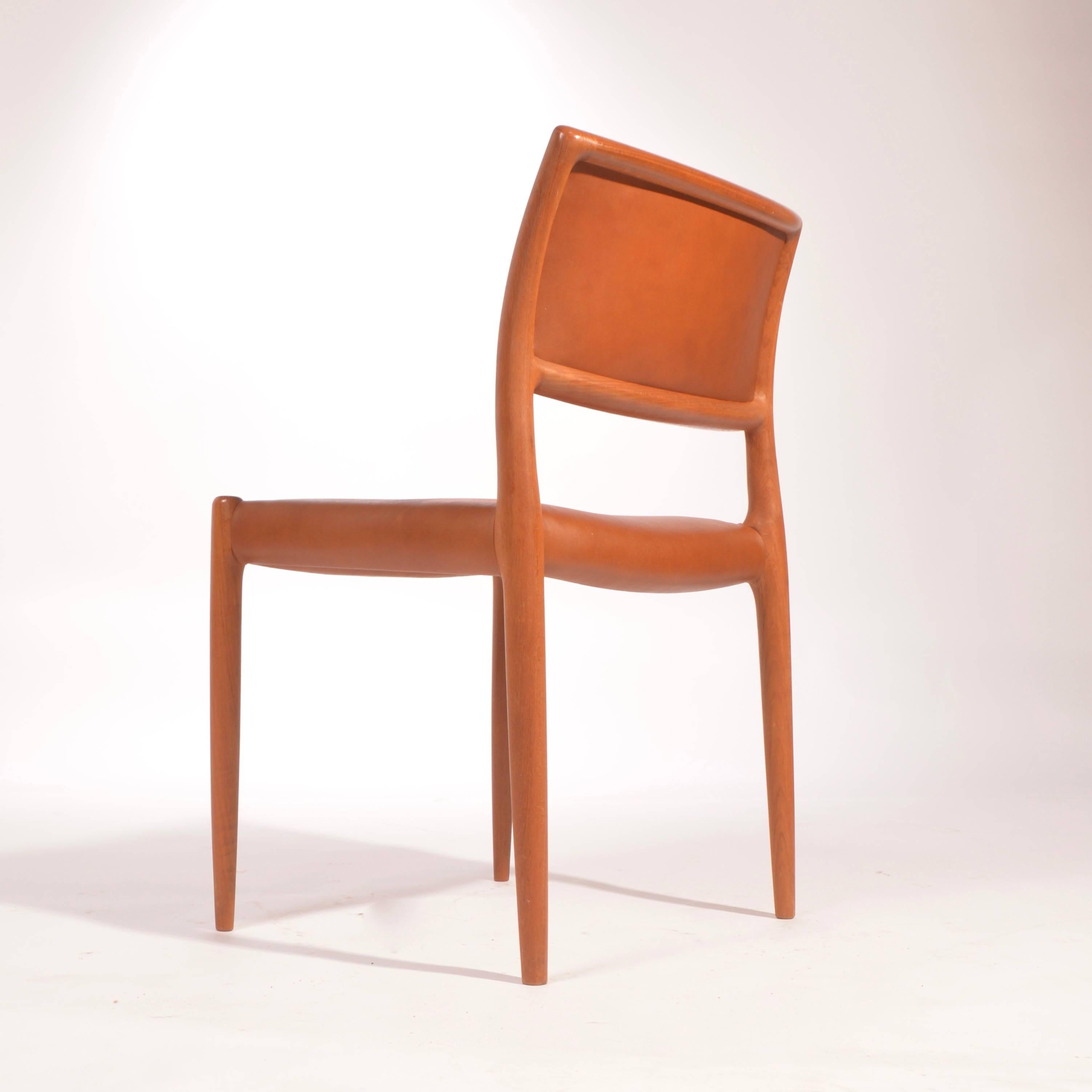 Danish Set of 6 J.L. Møller Model 80 Dining Chairs by Niels Møller in Leather