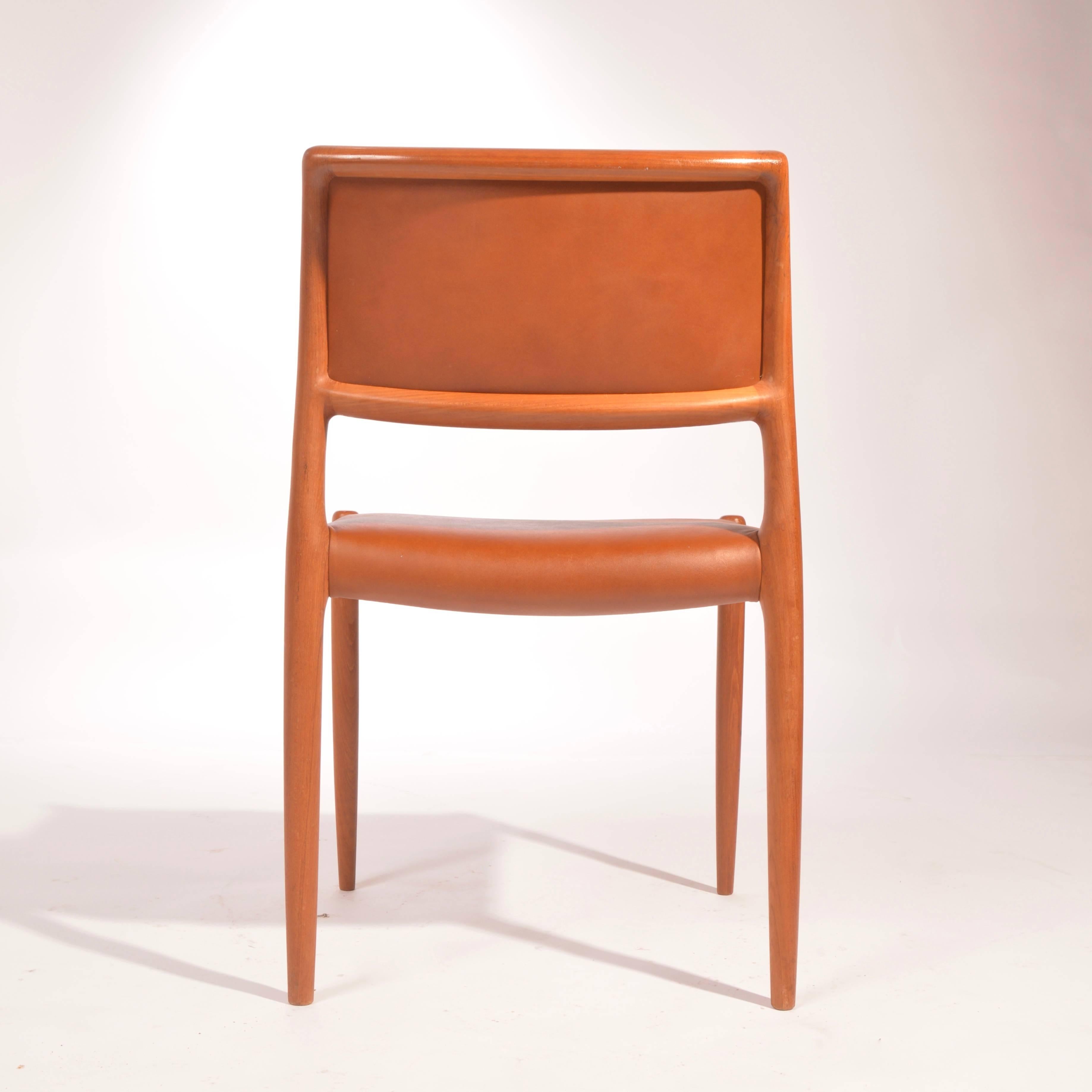 Mid-20th Century Set of 6 J.L. Møller Model 80 Dining Chairs by Niels Møller in Leather