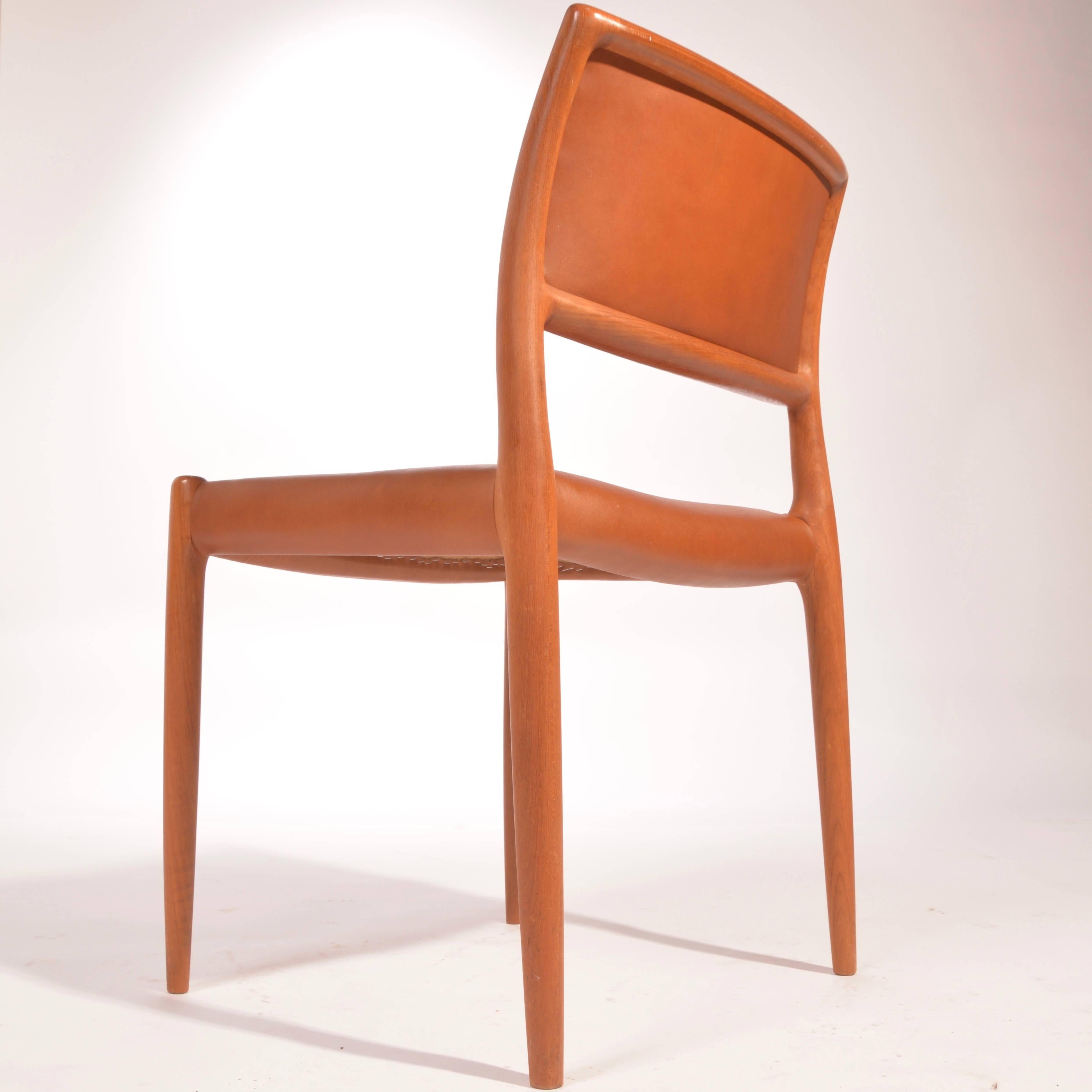 Set of 6 J.L. Møller Model 80 Dining Chairs by Niels Møller in Leather 1