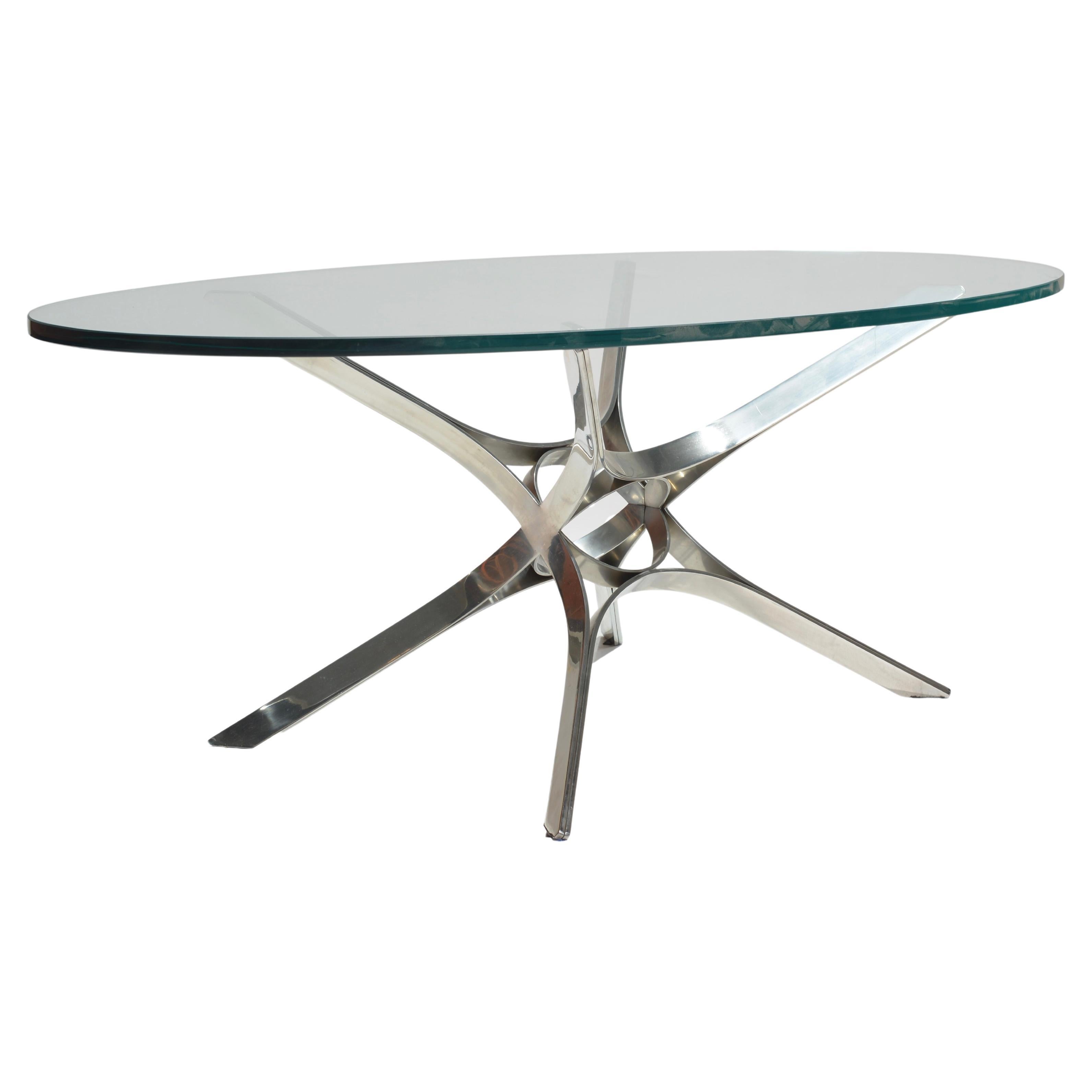 Sculptural Stainless Steel and Glass Coffee Table by Roger Sprunger for Dunbar For Sale