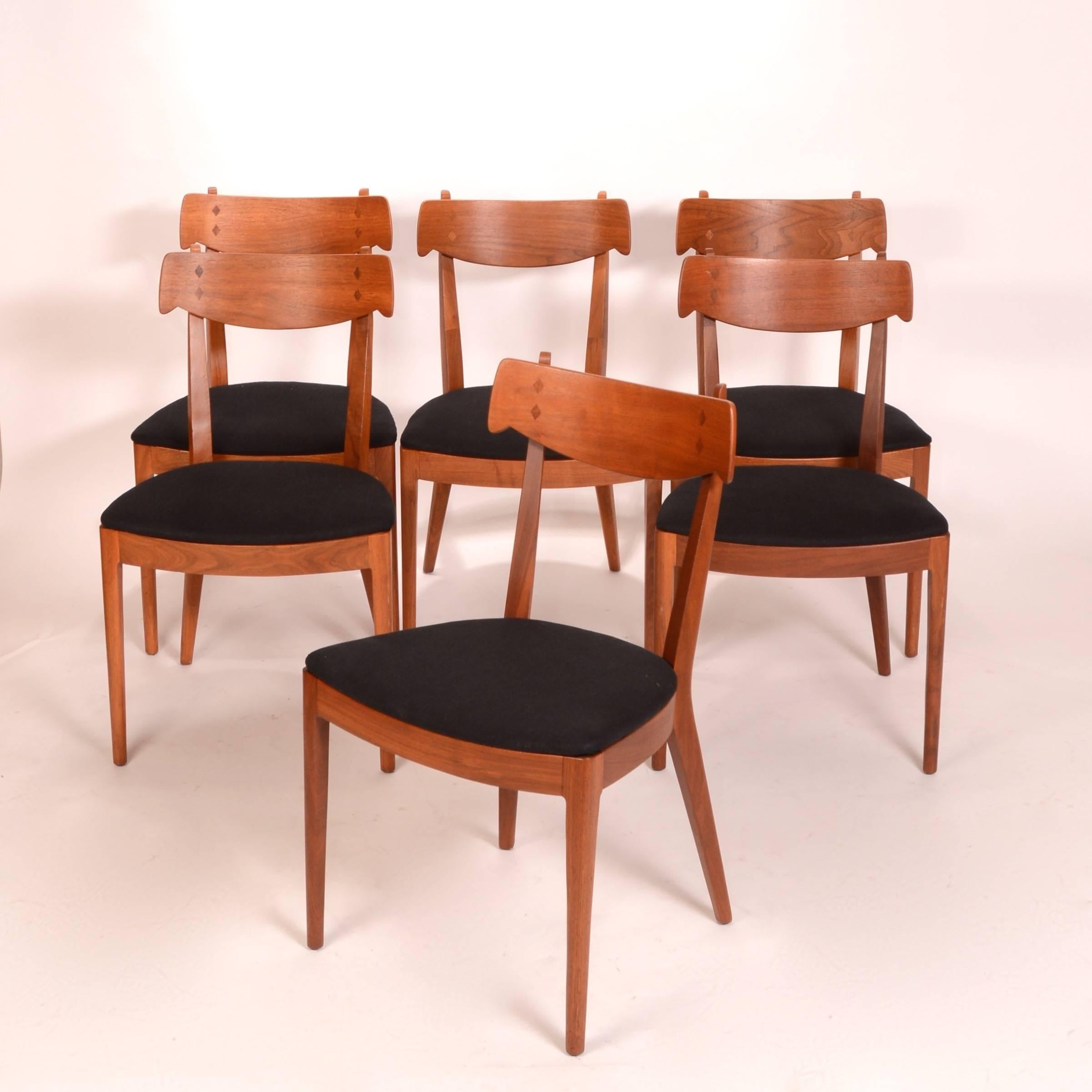 American Set of Six Kipp Stewart for Drexel Walnut 'Declaration' Dining Chairs