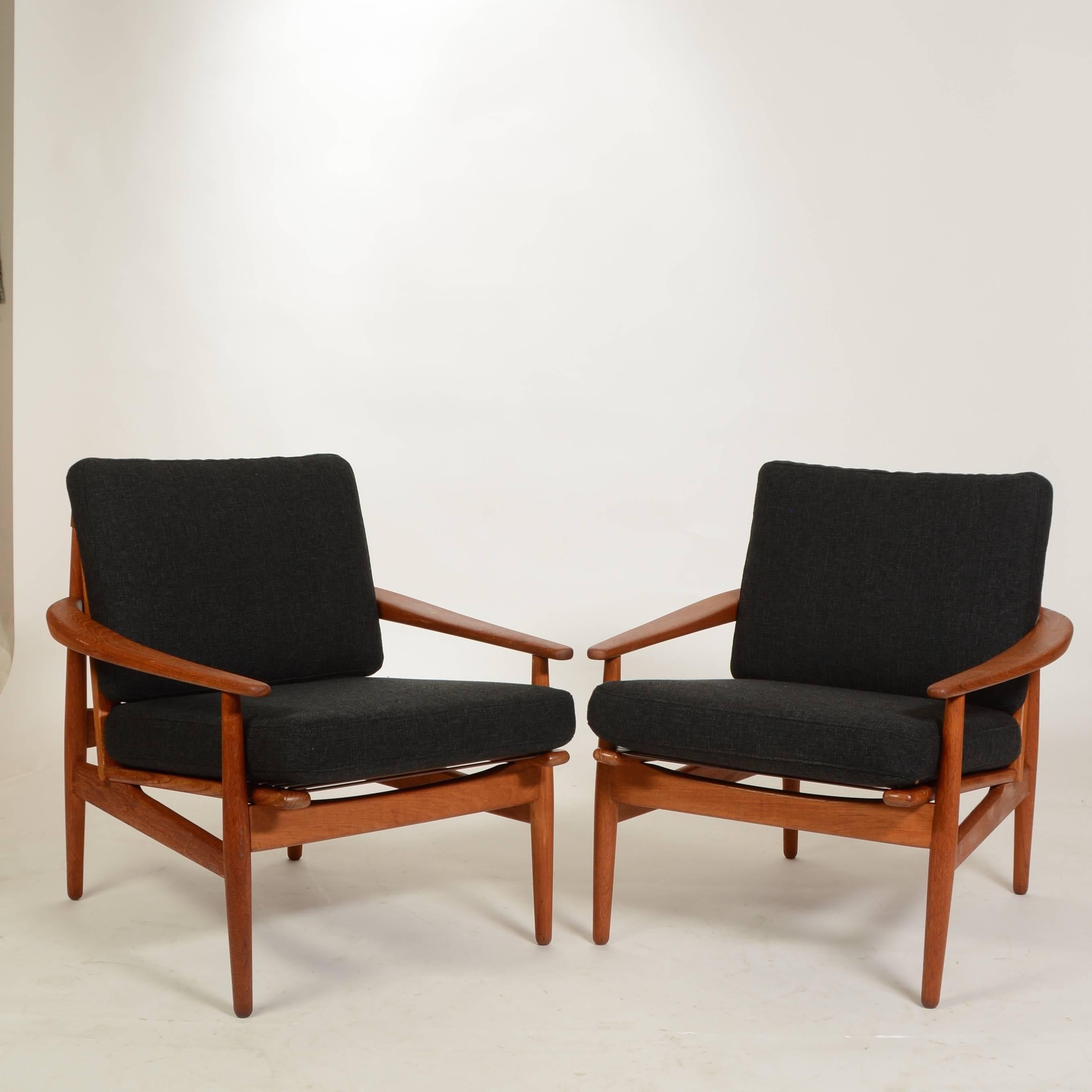 These are amazing Danish modern lounge chairs in the style of Grete Jalk.  The wood is in outstanding condition and the pads and upholstery are brand new.  