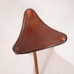 Danish Teak and Leather Folding Tripod Safari Stool