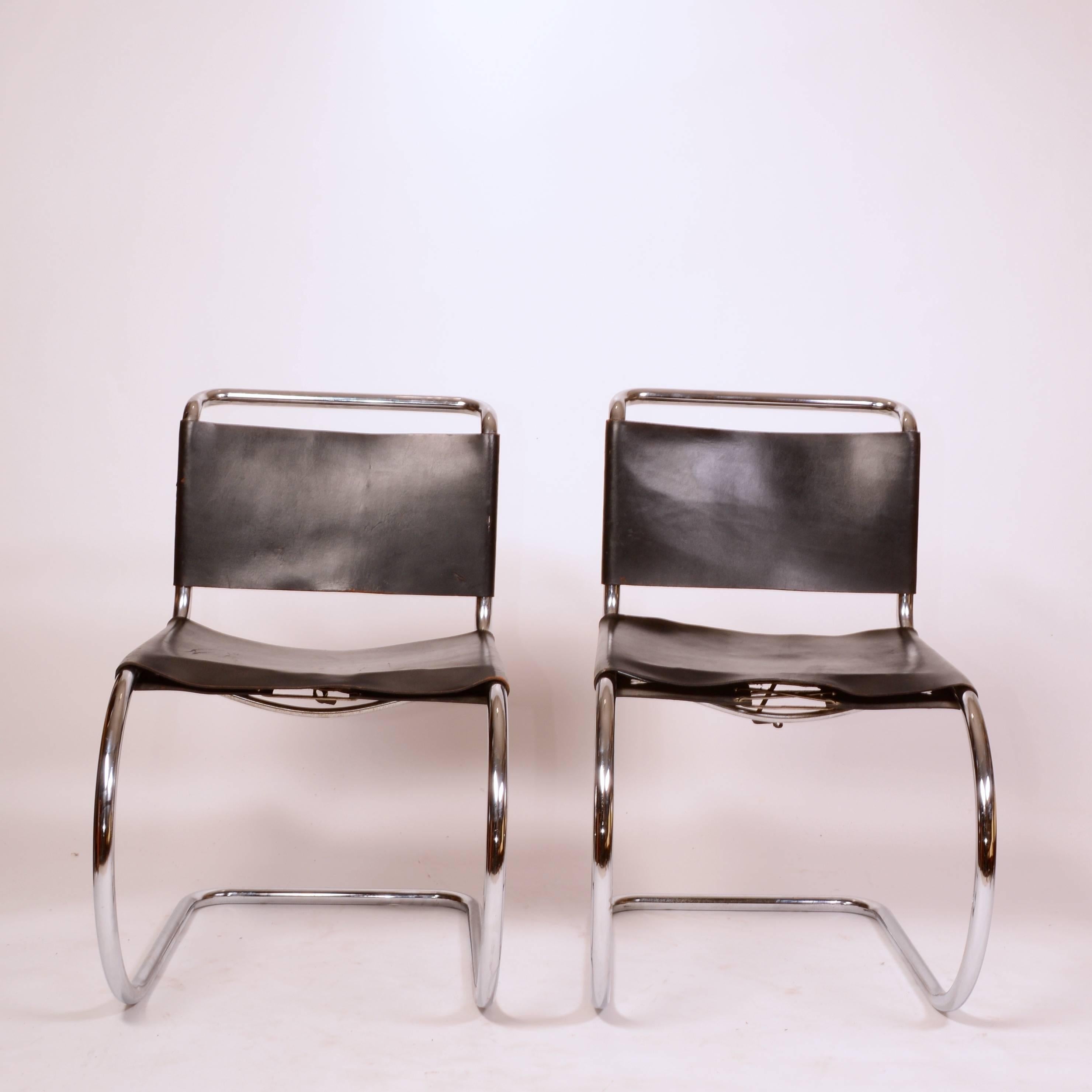 American Two Black Leather Ludwig Mies van der Rohe MR Chairs