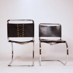 Two Black Leather Ludwig Mies van der Rohe MR Chairs