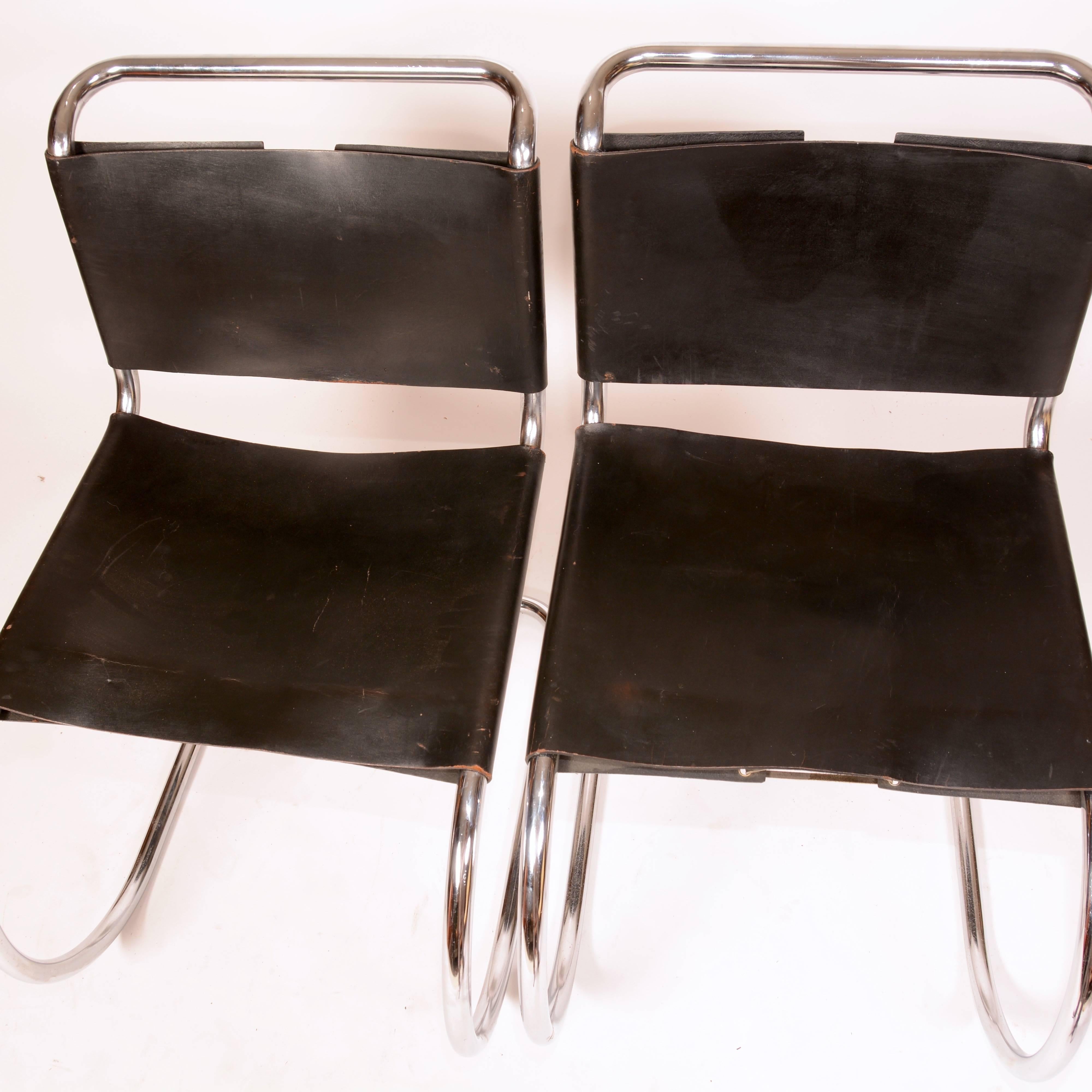 Two Black Leather Ludwig Mies van der Rohe MR Chairs 1