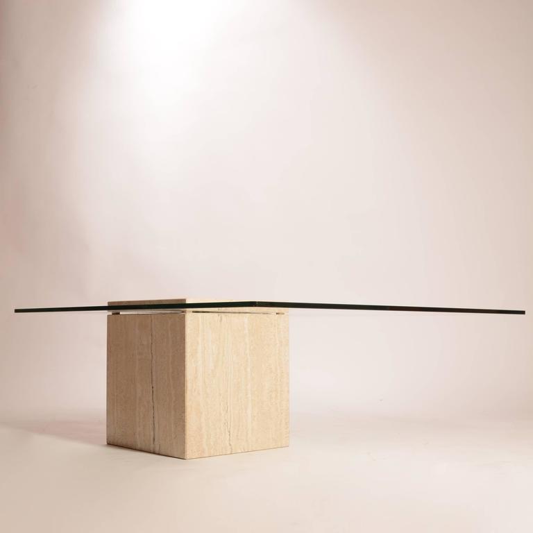 Italian Travertine and Glass Coffee Table at 1stDibs