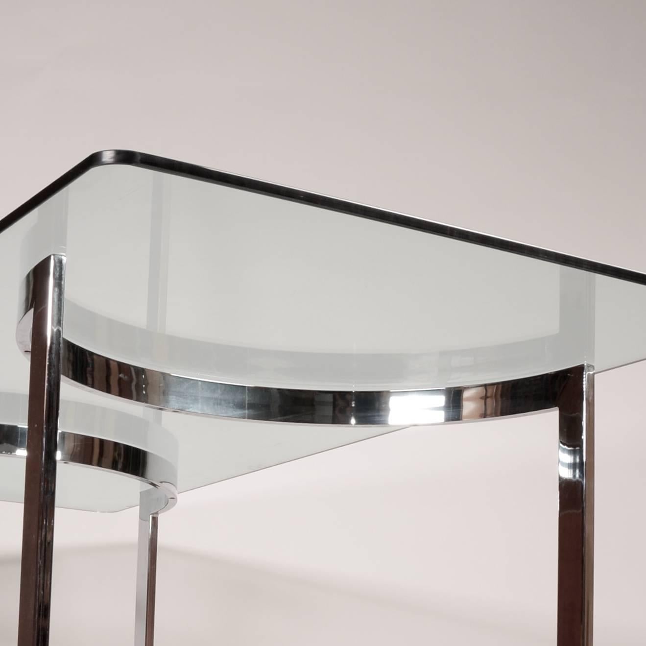 American Milo Baughman Style Chrome and Glass Dining Table 