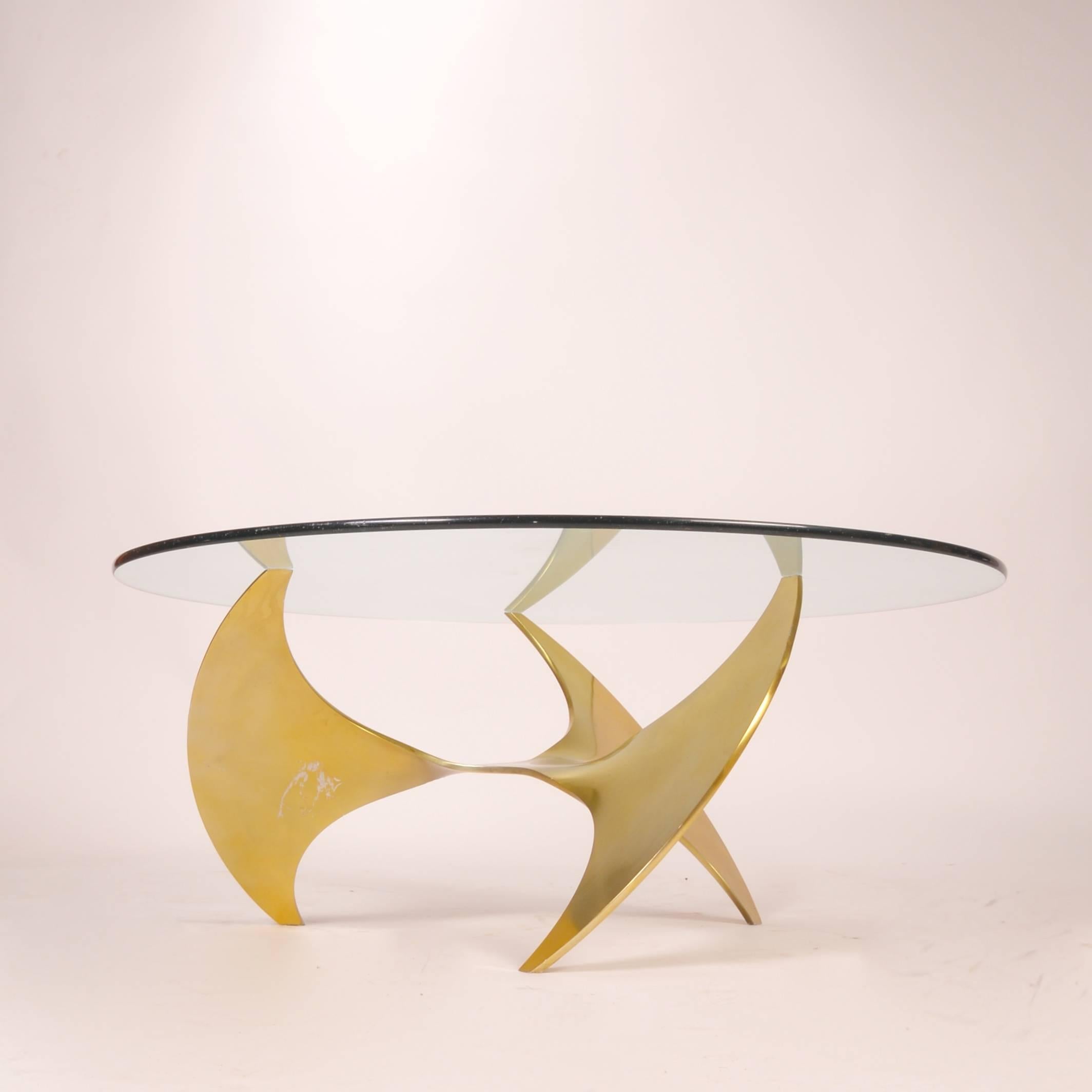Brass and Glass propeller coffee table by Knut Hesterberg for Ronald Schmitt.  
