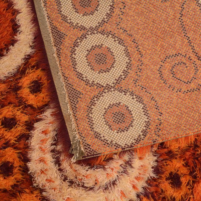 Orange Danish Modern Rya Rug For Sale at 1stdibs