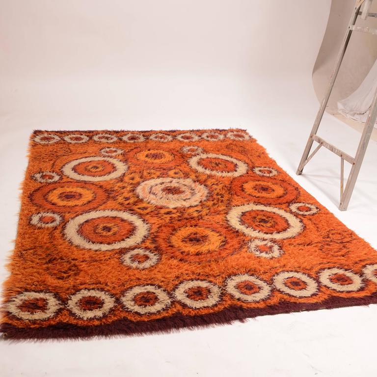Orange Danish Modern Rya Rug For Sale at 1stdibs