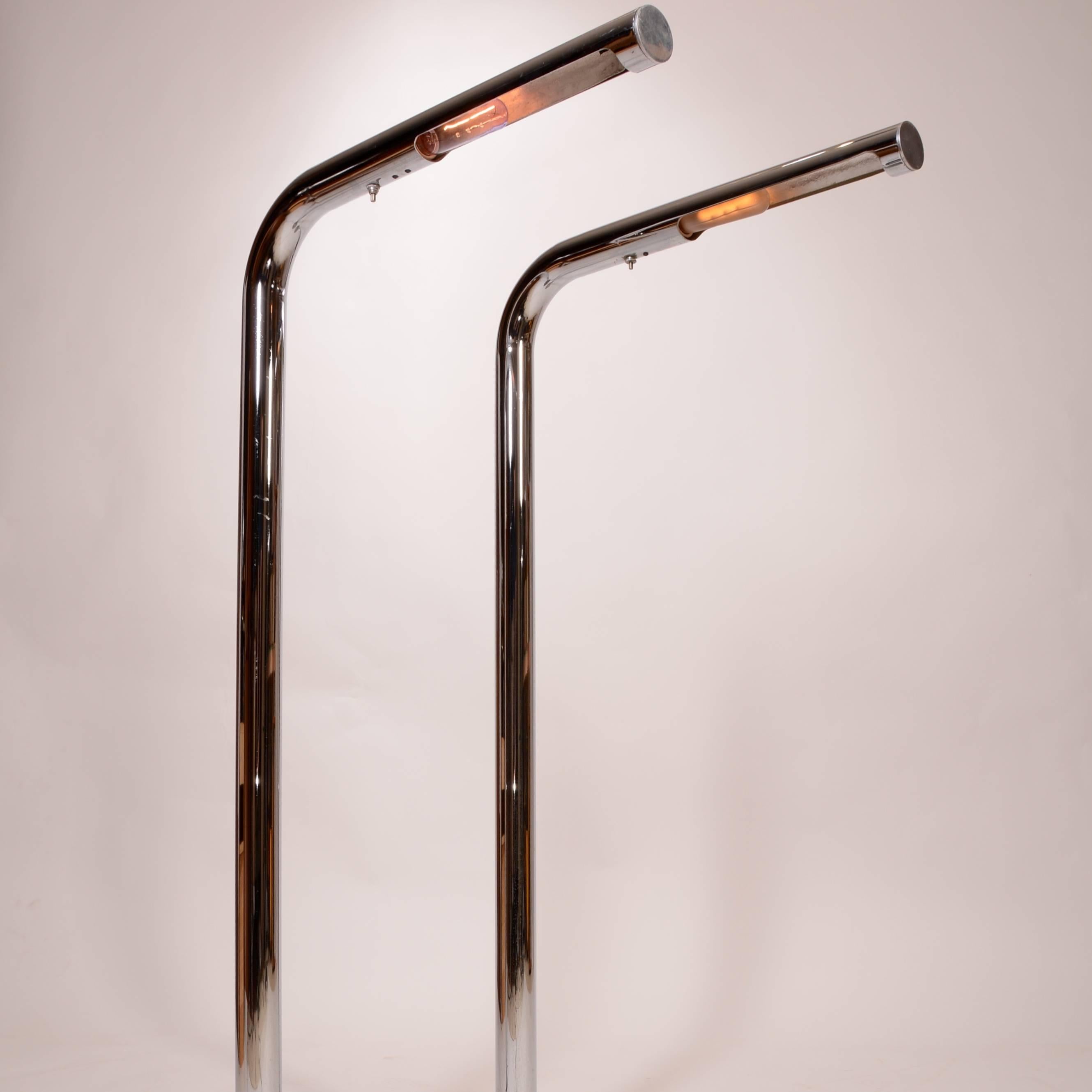 Pair of Polished Chrome Floor Lamp Designed by Robert Sonneman 2