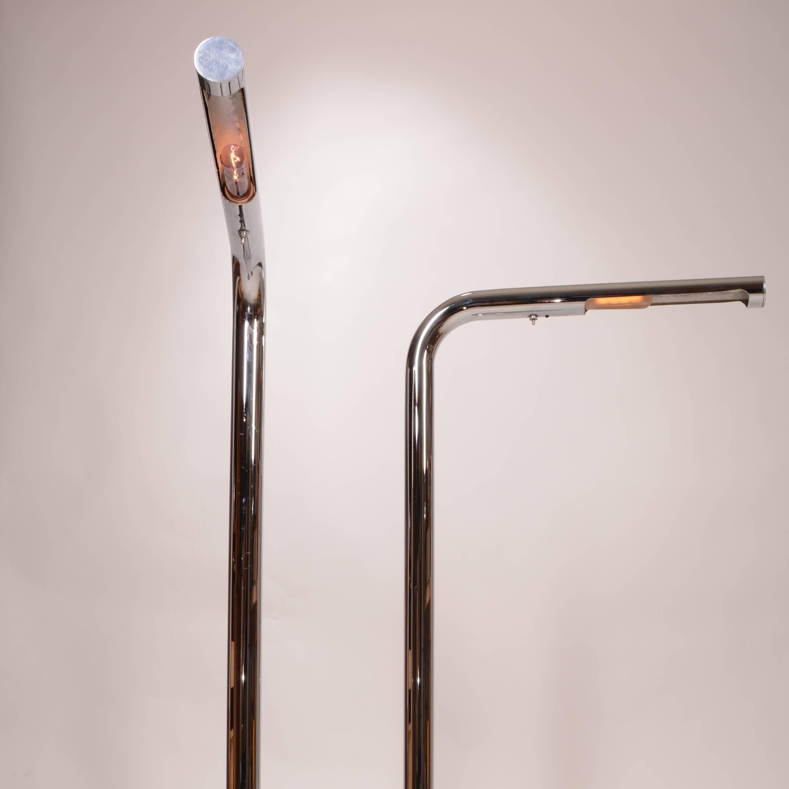 Pair of Polished Chrome Floor Lamp Designed by Robert Sonneman In Good Condition In Los Angeles, CA